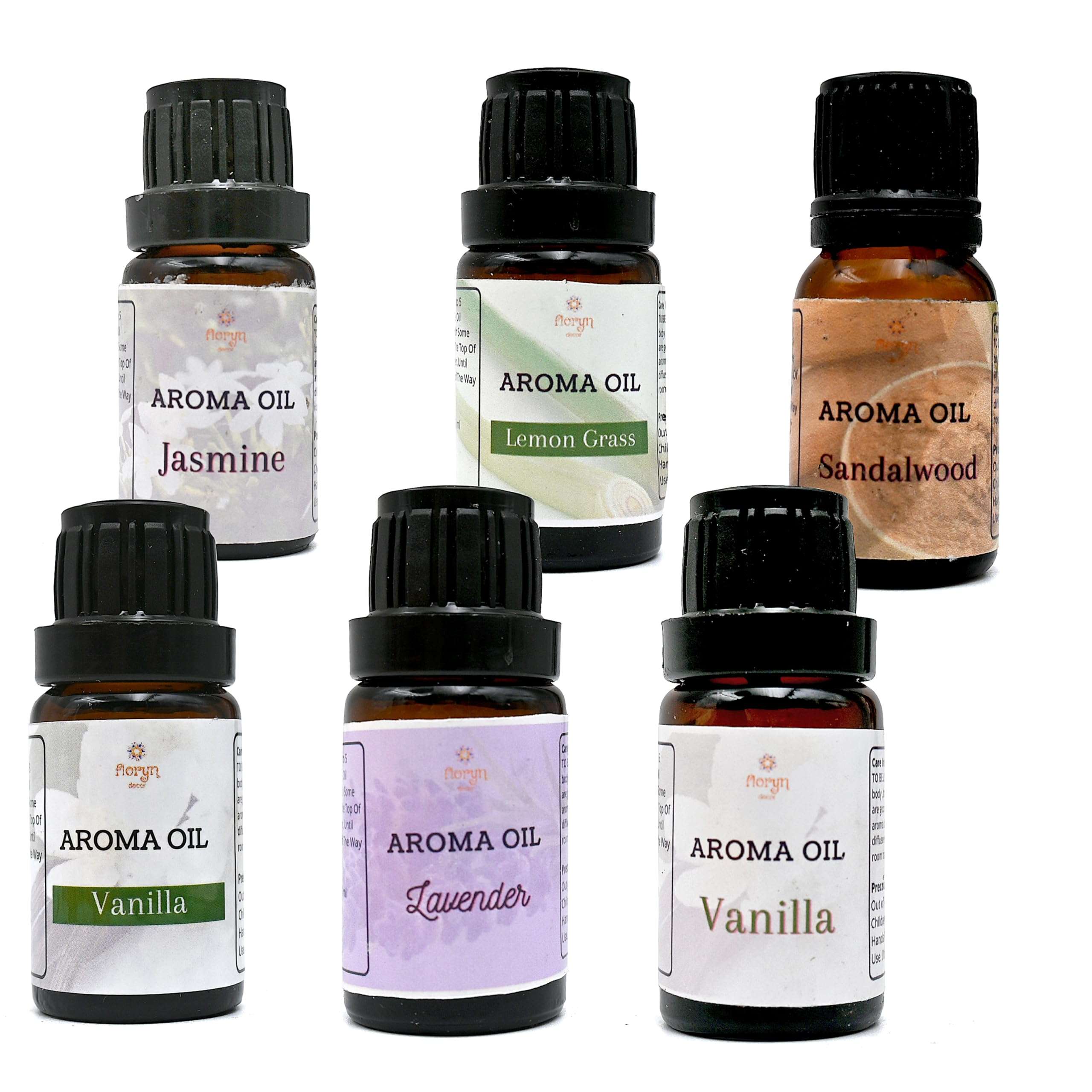 Floryn Decor Aroma Oil For Home Fragrance | Fragrance Aroma Oil (Lavender, Lemongrass, Rose, Jasmine, Sandalwood and Vanilla) - Set of 6 (15 ML Each) 1