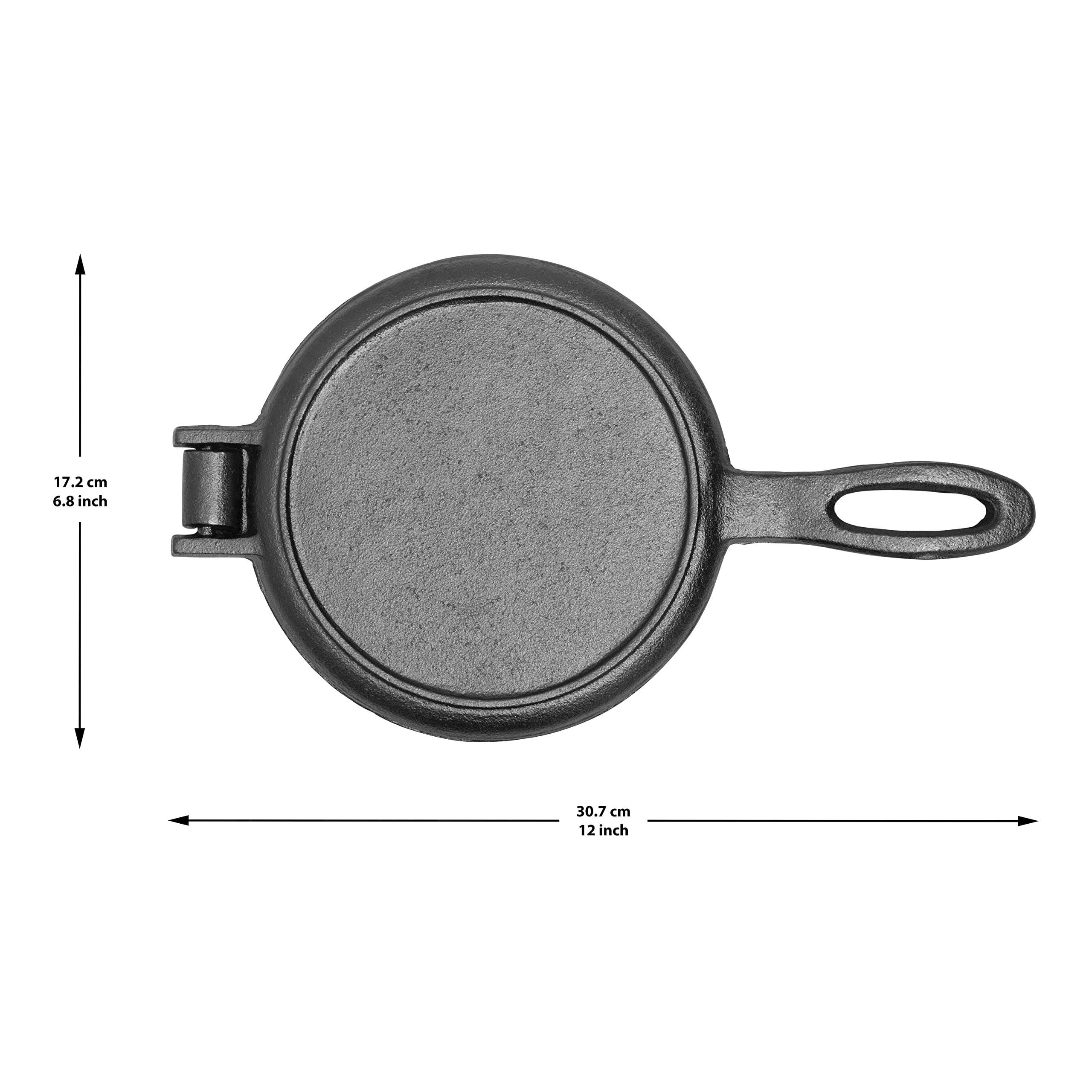 Cast Iron Waffle Maker - 6.8" Stovetop Waffle Iron Cookware, Portable Camping Breakfast Pan - Complete with Silicone Brush and Grabber 2