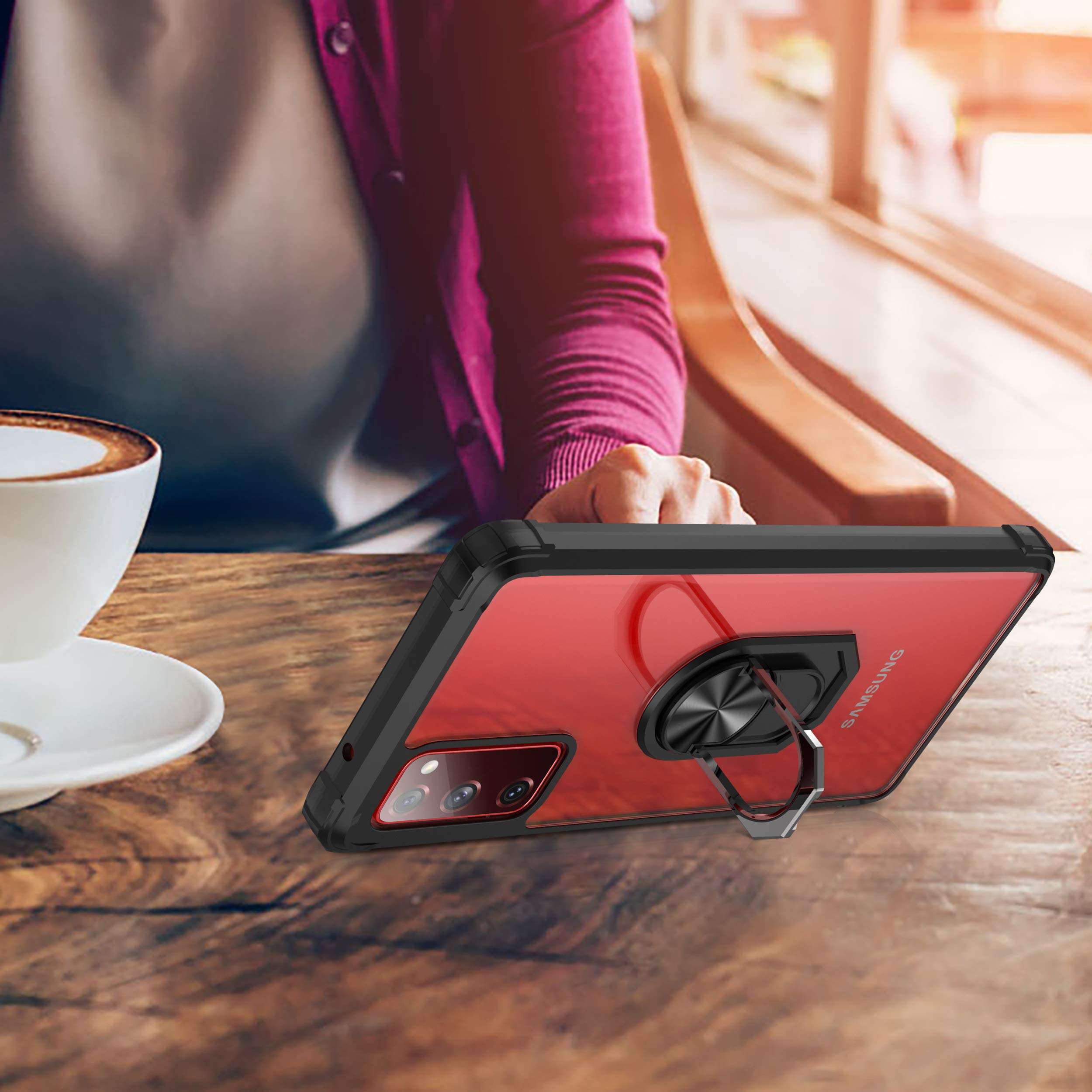 AFARER Compatible with Samsung Galaxy S20 FE/ S20 FE 5G Case Military-Grade Crystal Clear Series Anti-Fall Design with 360° Rotating Ring Magnetic Kickstand Protective Back Cover - Black 2