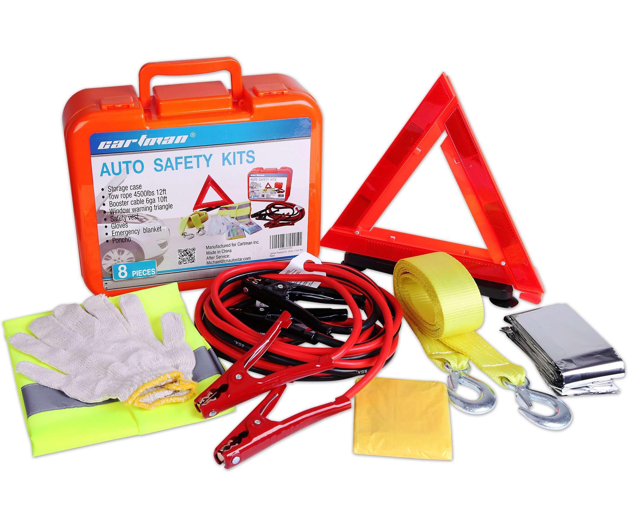 CARTMAN Roadside Assistance Auto Emergency Kit Set, Jump Cables 6Ga + Tow Belt 4500Lbs, in Carry Box 1