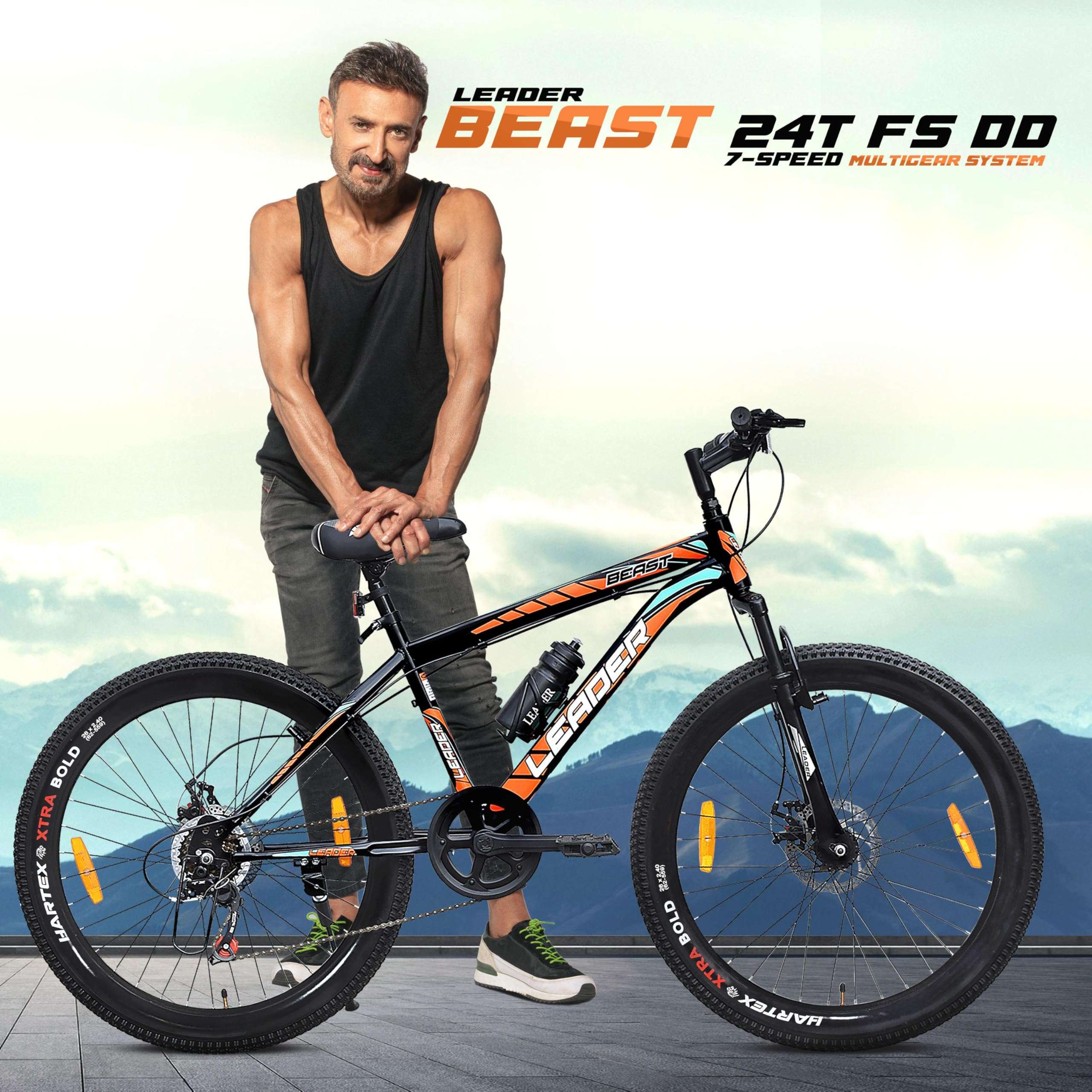 Leader Beast 24T 7-Speed Kids MTB Cycle | Kids Cycle with Sturdy 16 Inch Frame | Gear Bicycle with Front Suspension & Dual Disc Brakes | Ideal for Kids 9-13 Years (Black/Orange) 3