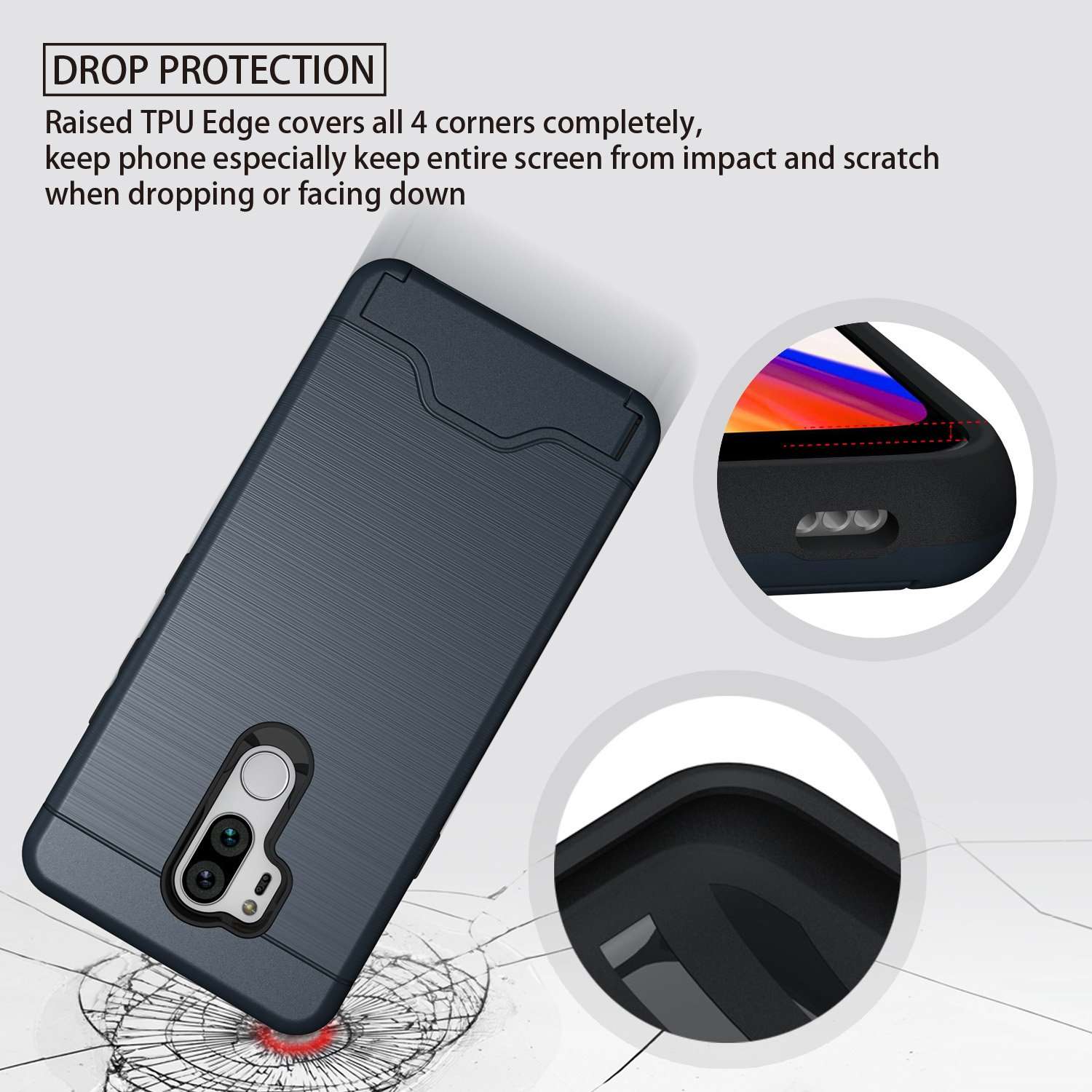 NiuBox LG G7 Case,LG G7 ThinQ Case, Armor [Card Slot Wallet] [Kickstand] Full Body Shock Absorption Protective Phone Case Cover for LG G7+ ThinQ,LG G7 Plus ThinQ (2018 Verizon) Navy Blue 4