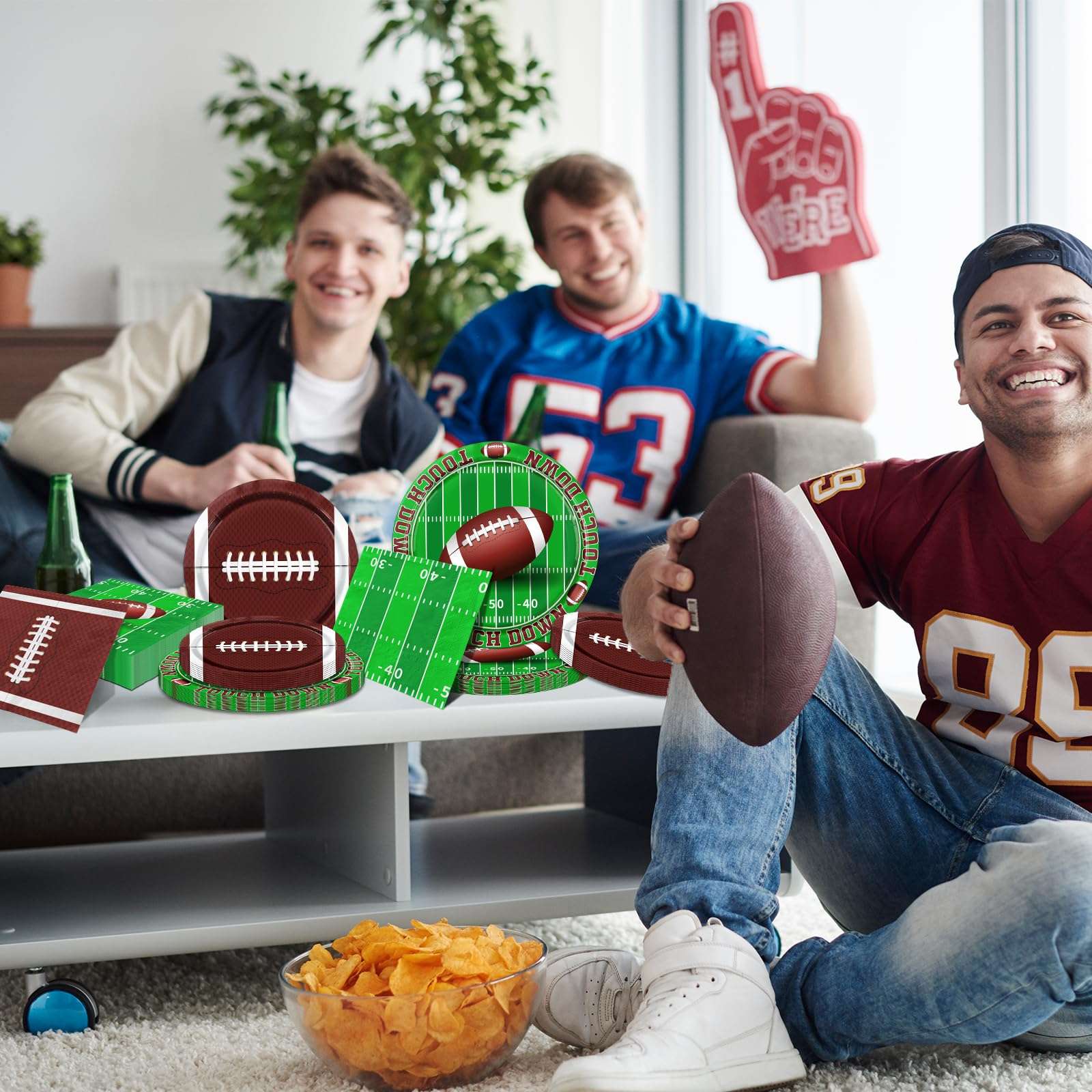 Football Party Decorations,100pcs Football Paper Plates and Napkins Tableware Includes Touchdown Plates and Football Napkins for Gameday Tailgate Party Football Themed Party Decorations,Serve 25 3