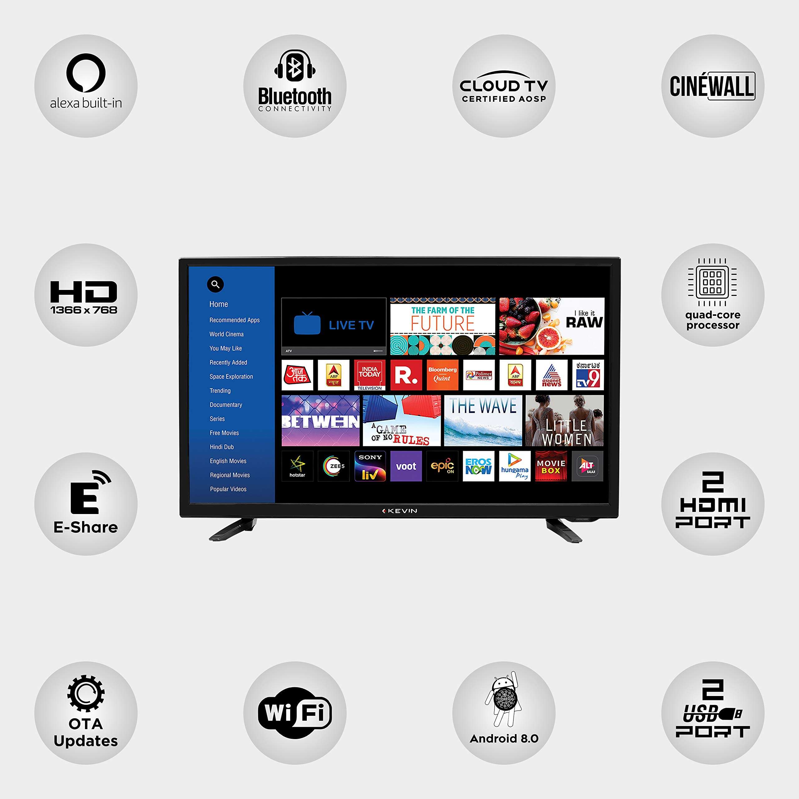 Kevin 80 cm (32 Inches) HD Ready Smart LED TV KN32A (Black) (2021 Model) | With Alexa Built-in 2