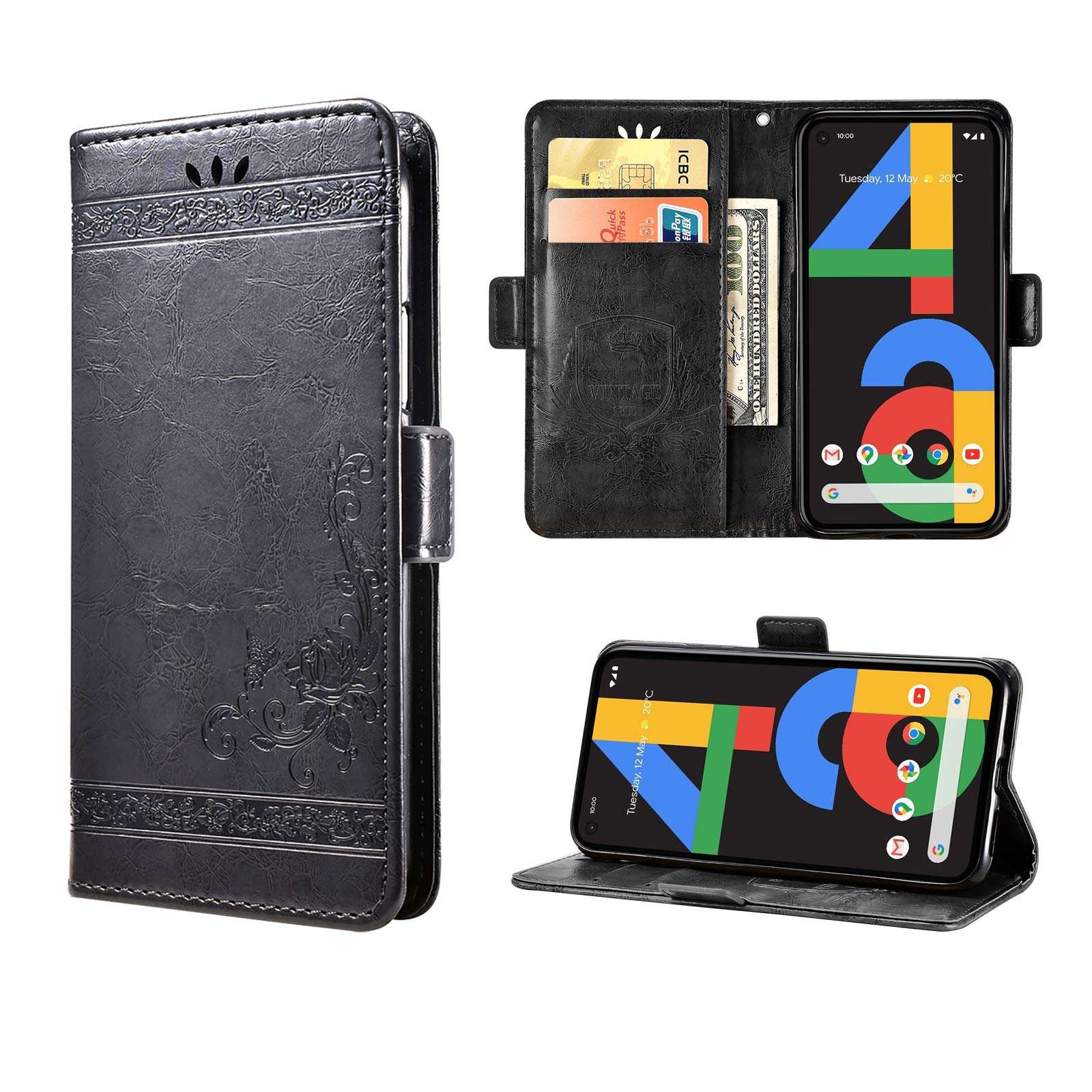 Case for Google Pixel 4A, Designed for Google Pixel 4A Wallet Case with Card Slots, Folding Stand Protective Cover for Google Pixel 4A. (Black, 5.8'') 1