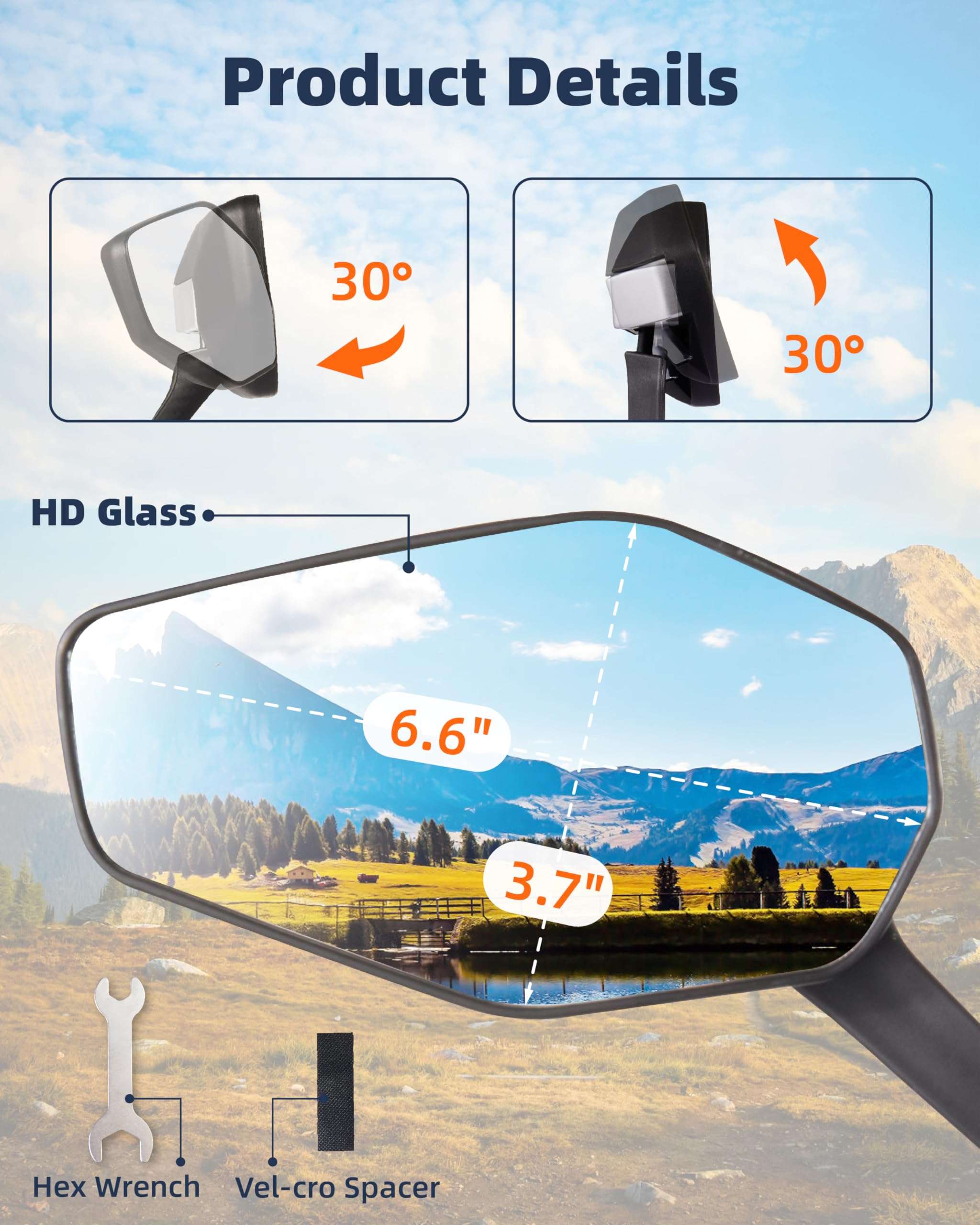 Bike Mirror, Bike Mirror Handlebar Mount, 360° Adjustable Safety Rear View Mirror, Scratch Resistant Glass Lens, Fit for Mountain Bike, Road Bike, E-bike, Scooter, Left Side 5