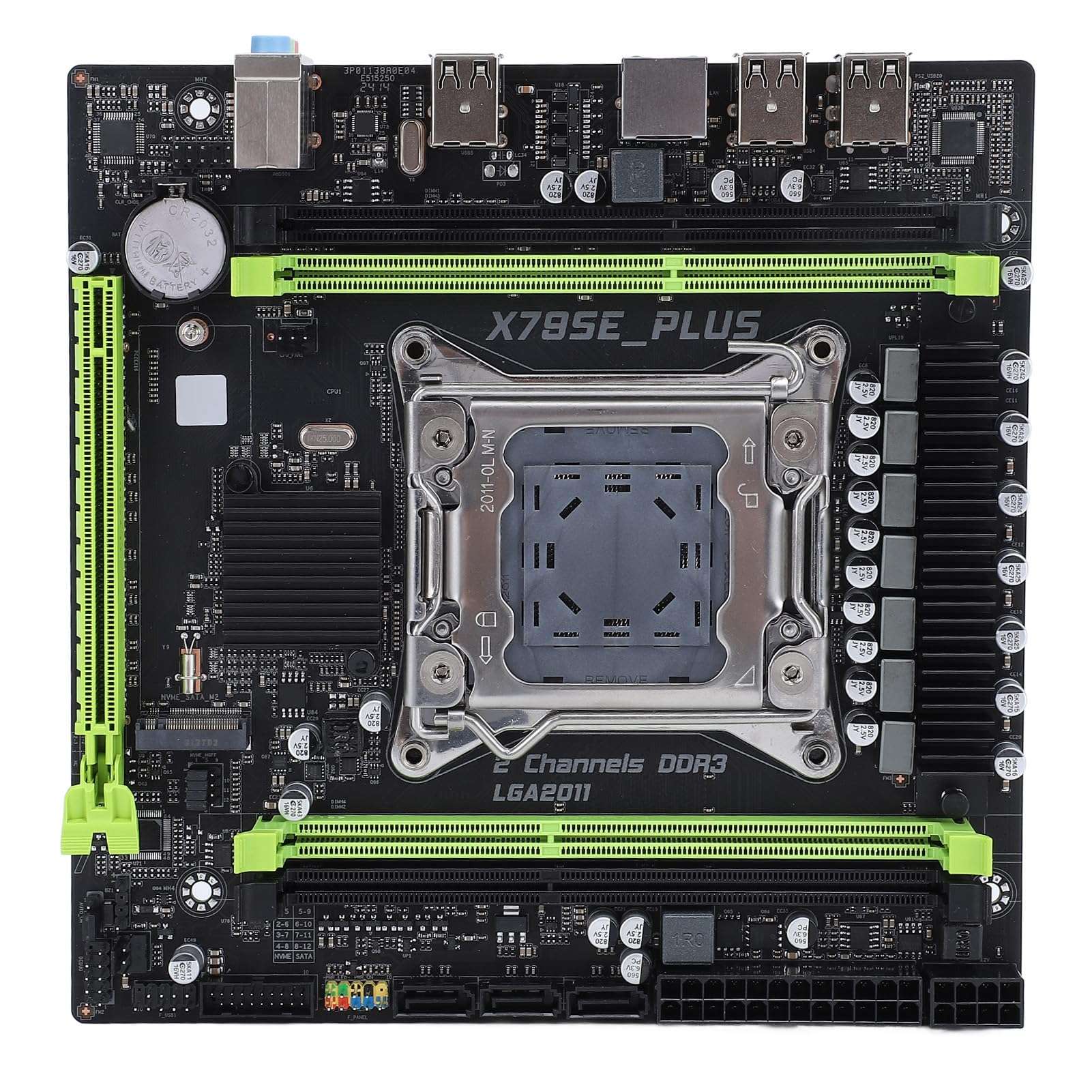 NVME M.2 X79SE Plus LGA 2011 Motherboard for E5 V1 V2, PCIe 3.0X16, Gigabit Ethernet, 8 Layer PCB, for Home, Office, Gaming, 4xDDR3 up to 128G, USB2.0 1