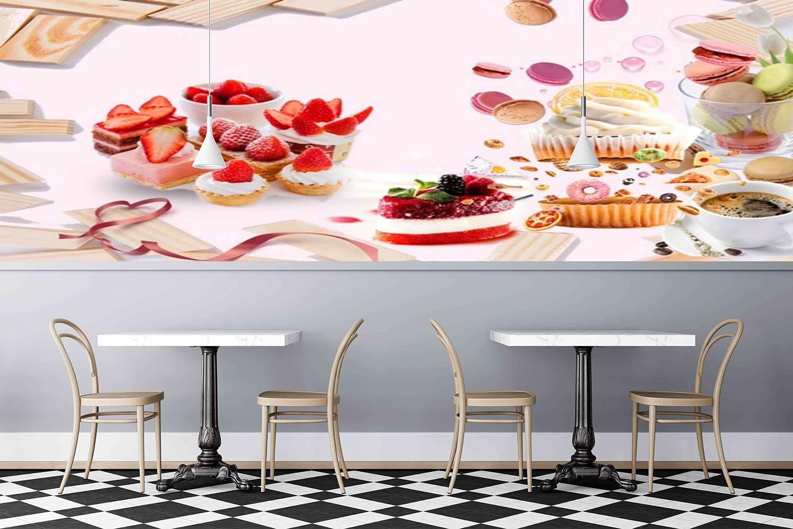 Mystic Walls MWZ3123 Cup Cakes Fruits Cookies Coffee HD 3D Wallpaper for Cafe, Restaurant, Cafeteria[4 ft x 3 ft] / [122 cm x 91 cm] 5