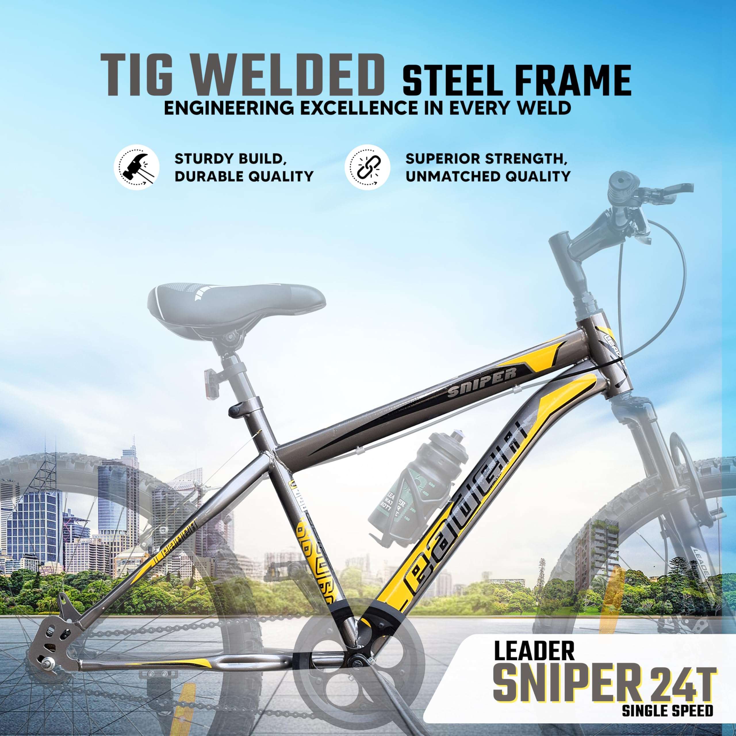 Leader Women Sniper MTB 24T Mountain Bicycle - Single Speed - Ideal for 9-14 Years Age, Grey, Rigid, 16 Inches 4