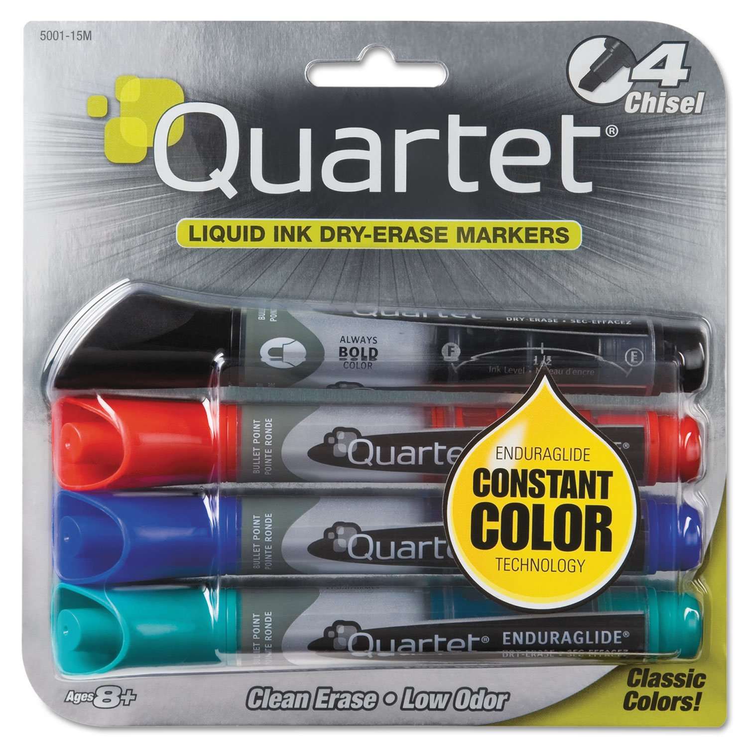 Quartet Dry Erase Markers, Whiteboard Markers, Chisel Tip, EnduraGlide, White Board Dry Erase Pens for Teachers, Home School & Office Supplies, Assorted Classic Colors, 4 Pack (5001M) 1