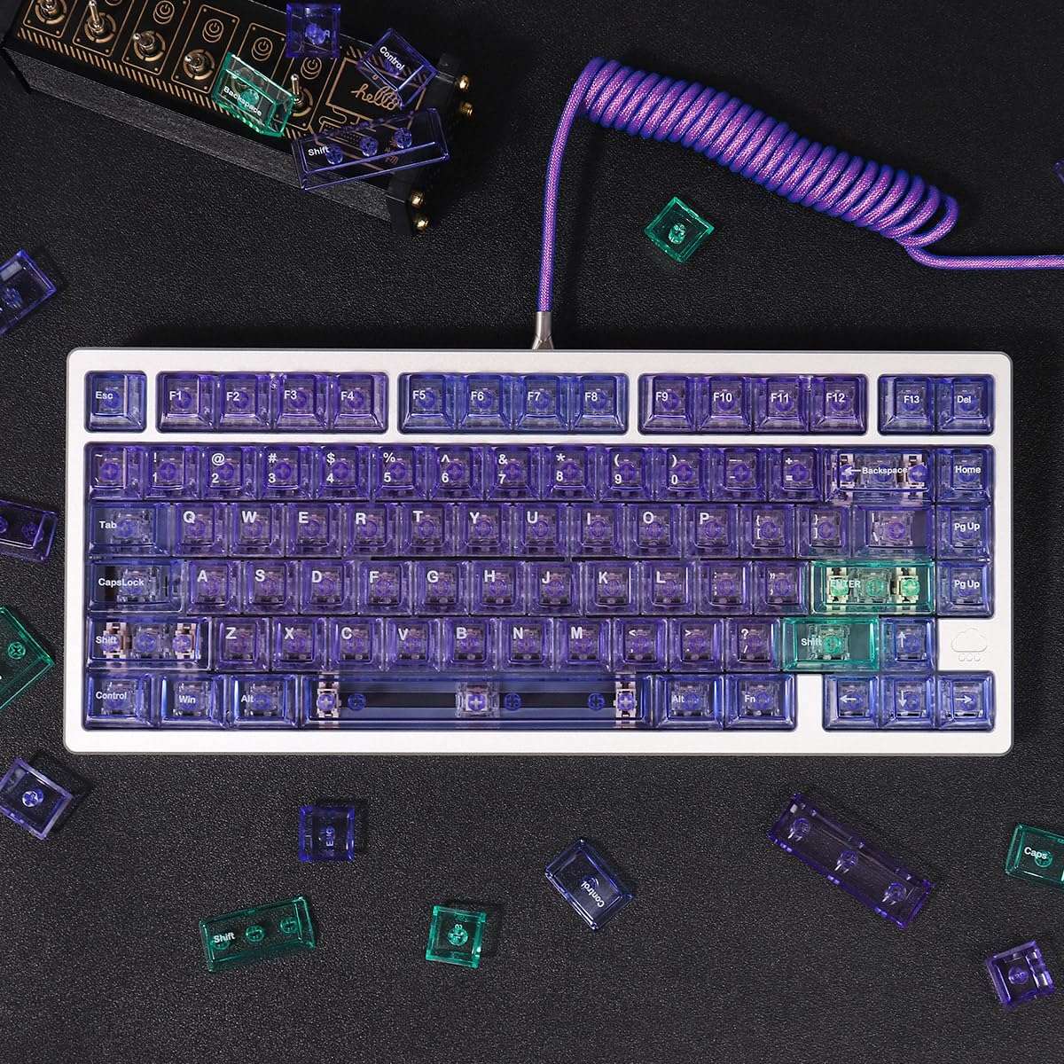 SUEHIODHY Crystal Clear Keycaps Set, 156 Keys Cherry Profile Purple Transparent Keycap, Shine Through Keyboard caps for 60% 65% 75% 100% Backlit Gateron Mx Switches Mechanical Gaming Keyboard 4