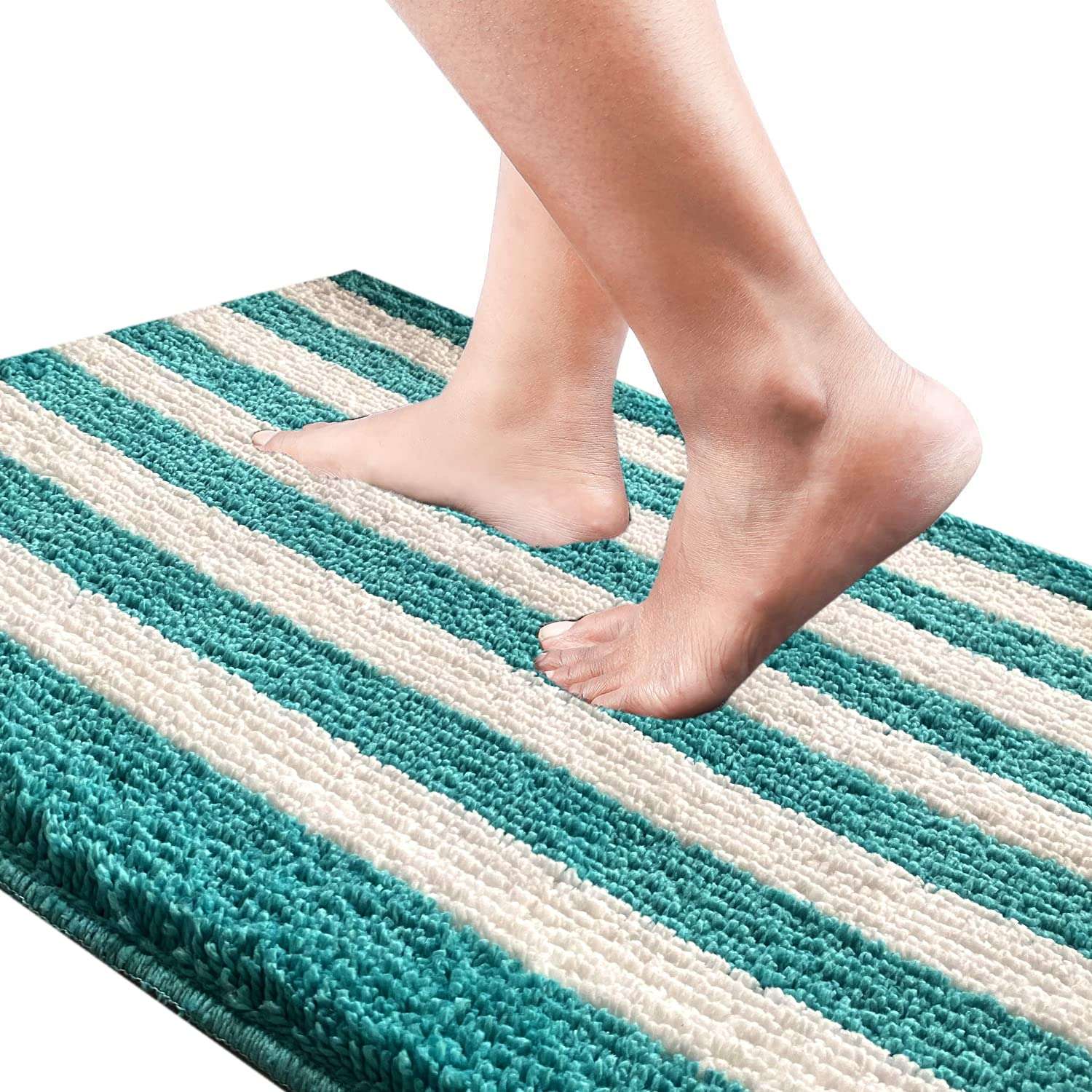 Roseate Elegance Super Soft (40x60 + 40x50 cm) Microfibre Solid 2000 GSM Mat with Contour Super Absorbent Anti Skid Mats for Bathroom/Bedroom/Kitchen/Door Mat/Floor Mat (Peacock) Pack of 2 3