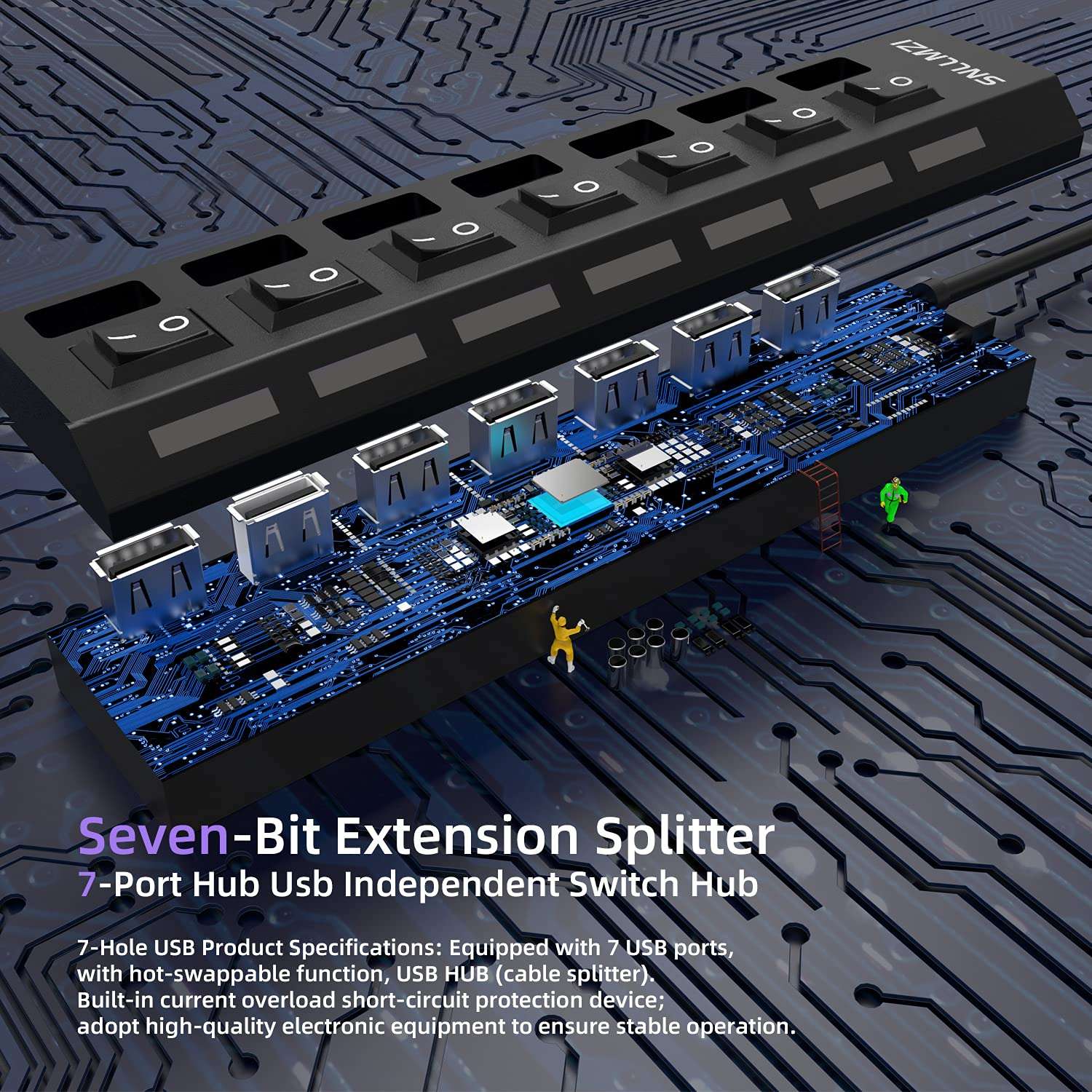 USB Hub, 7 Port USB 2.0 Hub LED Portable High-Speed Compatible for iMac Pro, MacBook Air, Mac Mini/Pro, Surface Pro, PC and Laptop 6