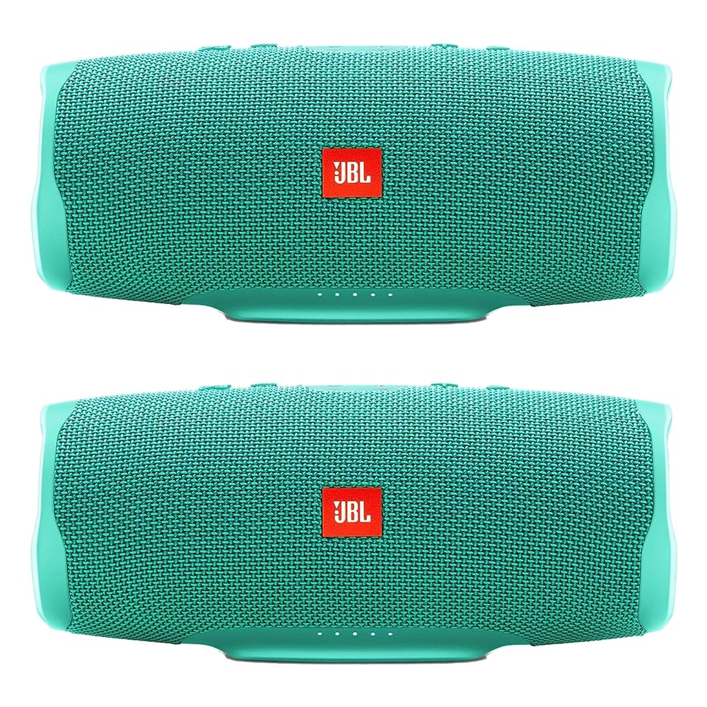 JBL Charge 4 - Waterproof Portable Bluetooth Speaker Bundle - Teal/Teal (Pair)