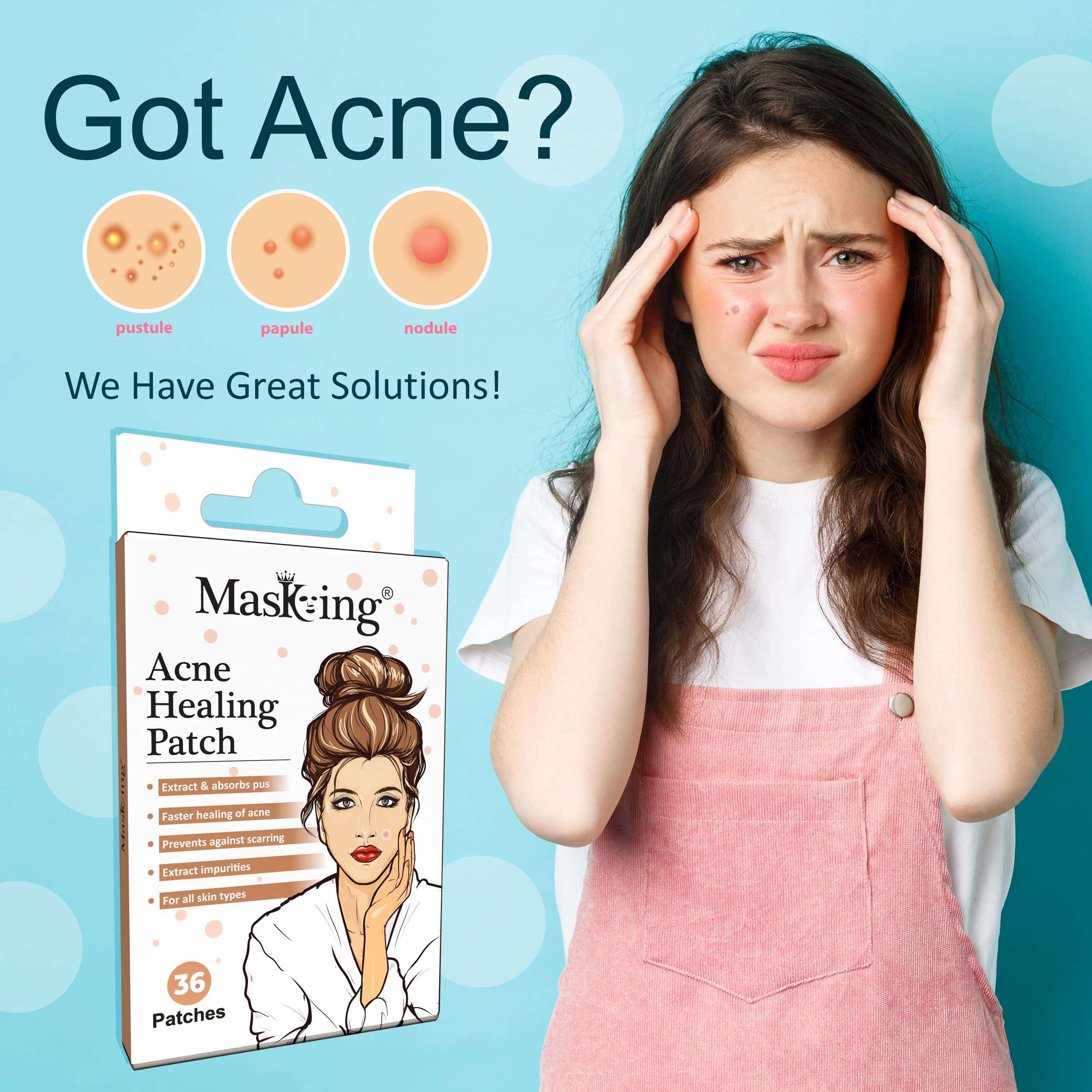 Acne pimple patch, acne healing patch - transparent, waterproof, breathable patch with 100% hydrocolloid, pimple patches for face (72 dots) pack of 2 4