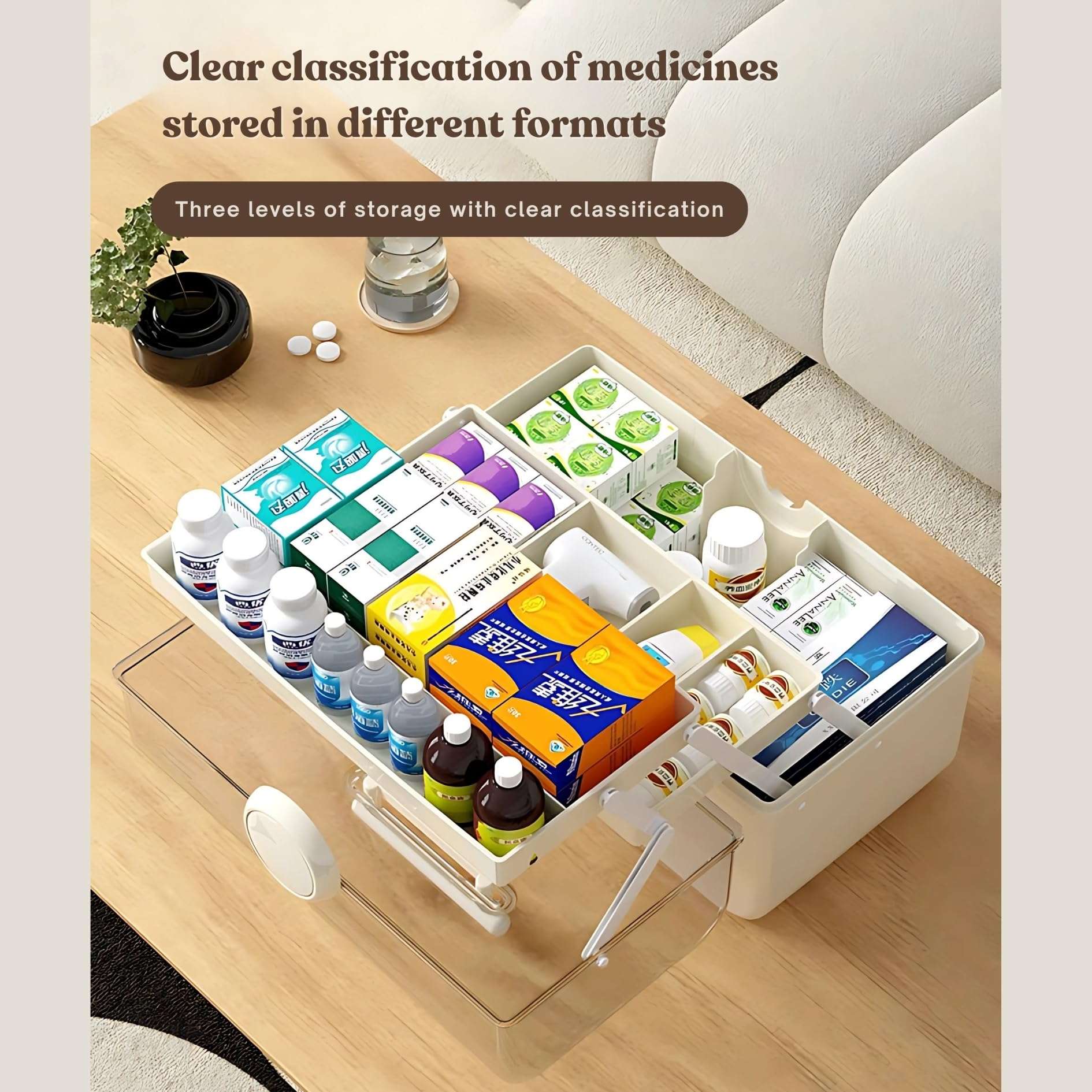 KREPS® Plastic Medicine Box, Emergency Portable First Aid Kit, Medical Box, Multi Purpose Storage Box, Multi Utility Storage with Handle. (Cream) 5