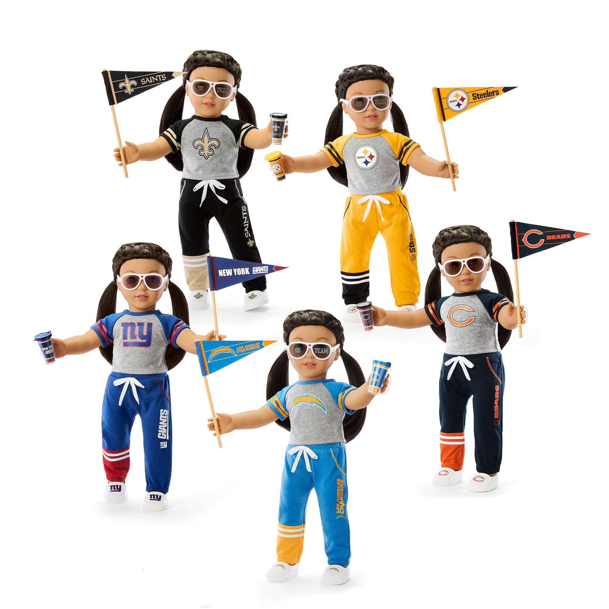 American Girl Los Angeles Chargers 18 inch Doll Fan Outfit and Accessories, Blue and Yellow, 6 pcs, Ages 6+ 6