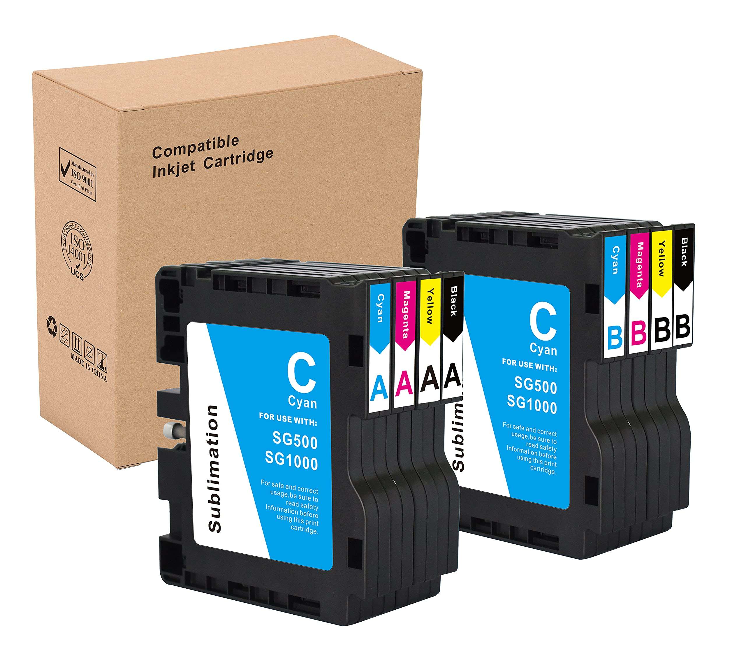 INK+ 2 Set Sublimation Ink Cartridge Compatible for Sawgrass Virtuoso SG500 SG1000 Printer(2 Black,2 Cyan,2 Magenta,2 Yellow,8-Pack) 1