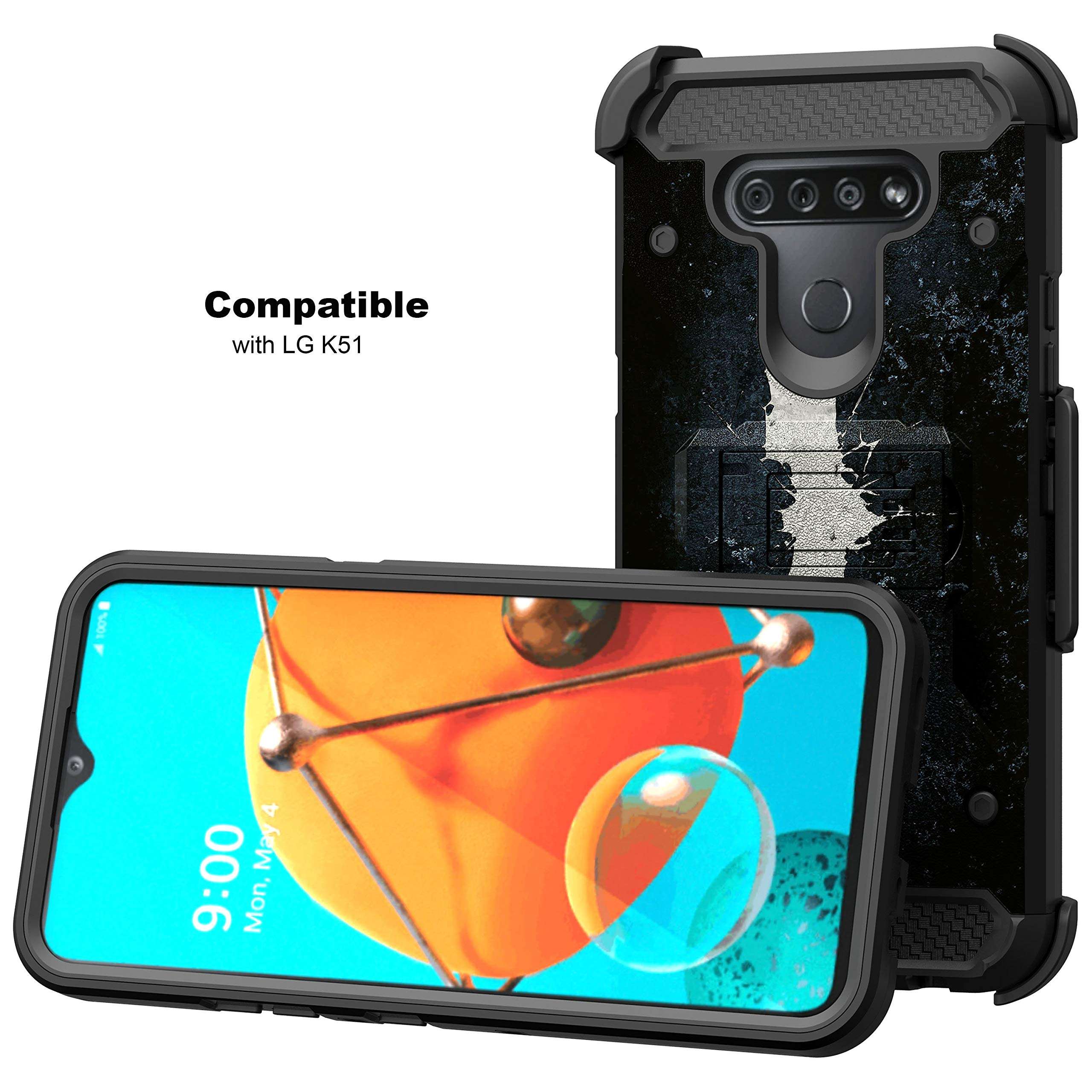 TurtleArmor | Compatible with LG K51 Case | LG Q51 Case | LG Reflect Case [Armor Pro] Full Body Protection Armor Hybrid Kickstand Rugged Cover Holster Belt Clip Case - Bat Signal 3