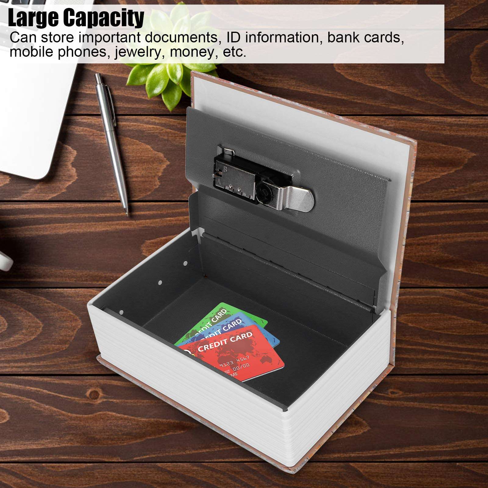 Money Saving Box,Fire Proof Safe for Cash Stainless Steel Lock Box With Code 18.2x11.8x5.7cm Simulation Book Safe Storage Box Cash Saving Box Fireproof Humanized Design For Home and Office 5