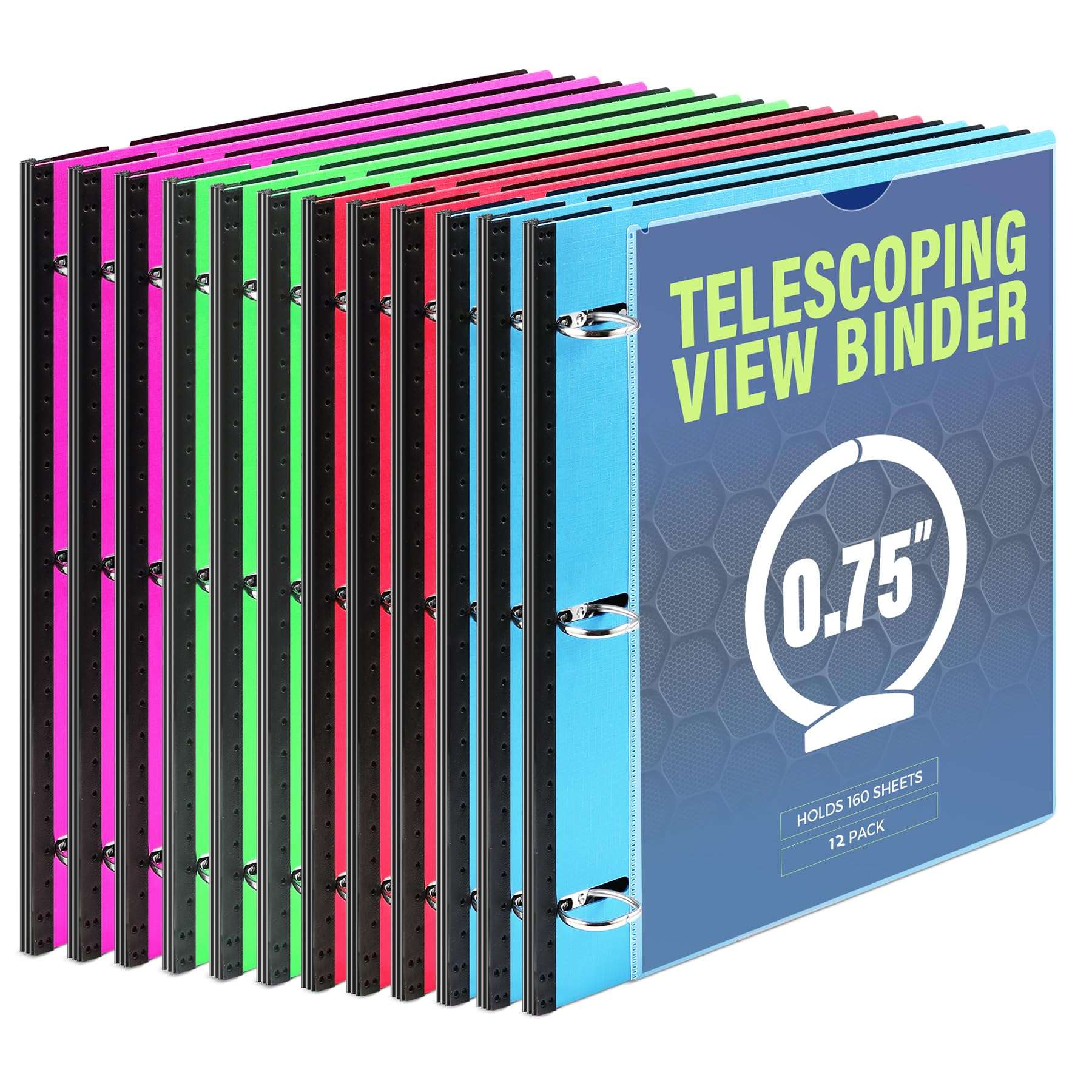 WOT I 12-Pack Telescoping 3 Ring Binder(0.75"), Expandable Flexible Binder - Patented Design for Easy Portability, Holds 160 Sheets, 4 Bright Colors, Perfect for School, Office&Home Organization 1