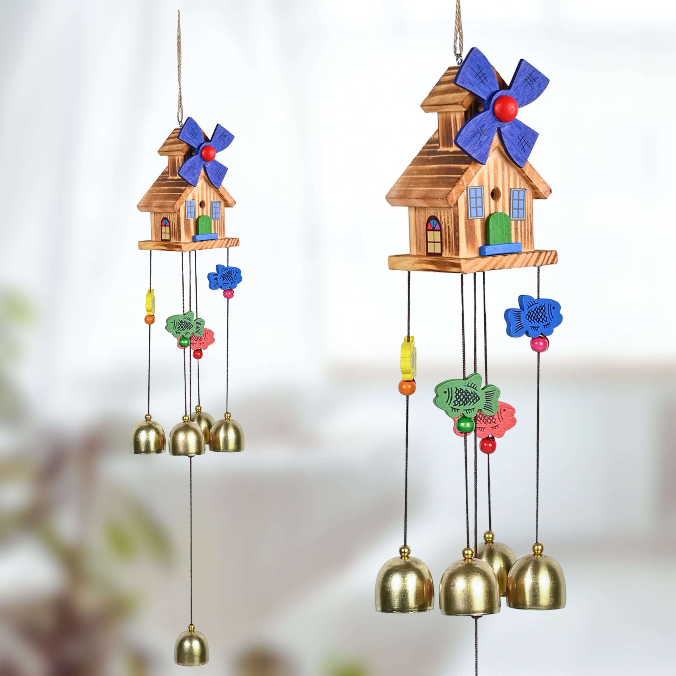 Hindcraft Wooden Wind Chimes for Balcony & Home Decoration | 5 Bells Hanging Showpiece for Living Room | Vastu & Positive Energy | House Warming Gift for Women & Home Decor Items