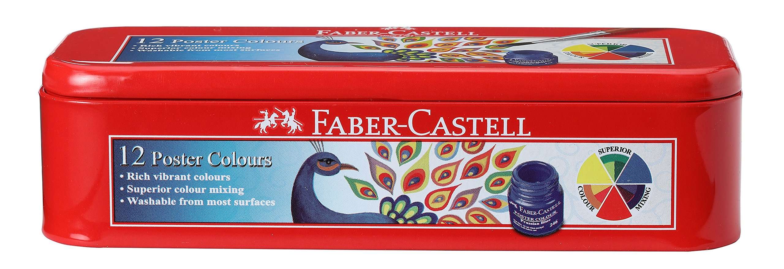 Faber-Castell Paint Brush Set - Round, Pack of 7 (Navy Blue) & Faber-Castell Poster Color Tin Box - Pack of 12 (Assorted) 5