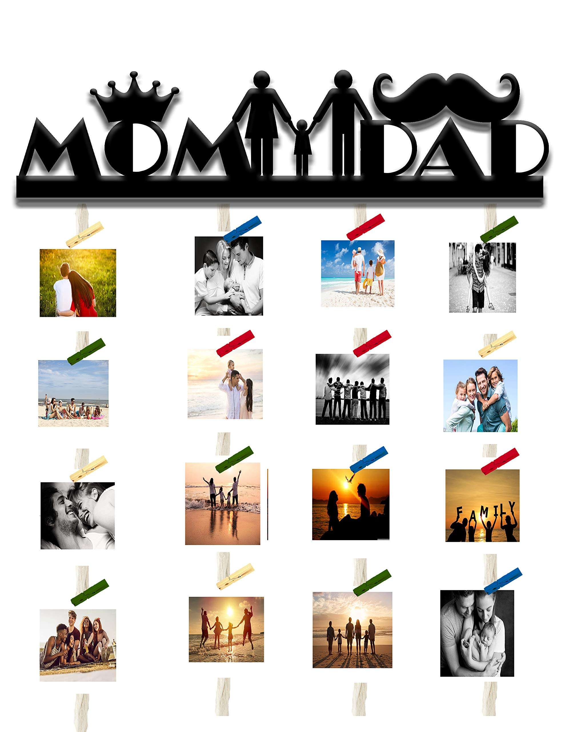 CrazyInk wooden Hanging Photo Frame Collage Organizer with Wood Clips 1