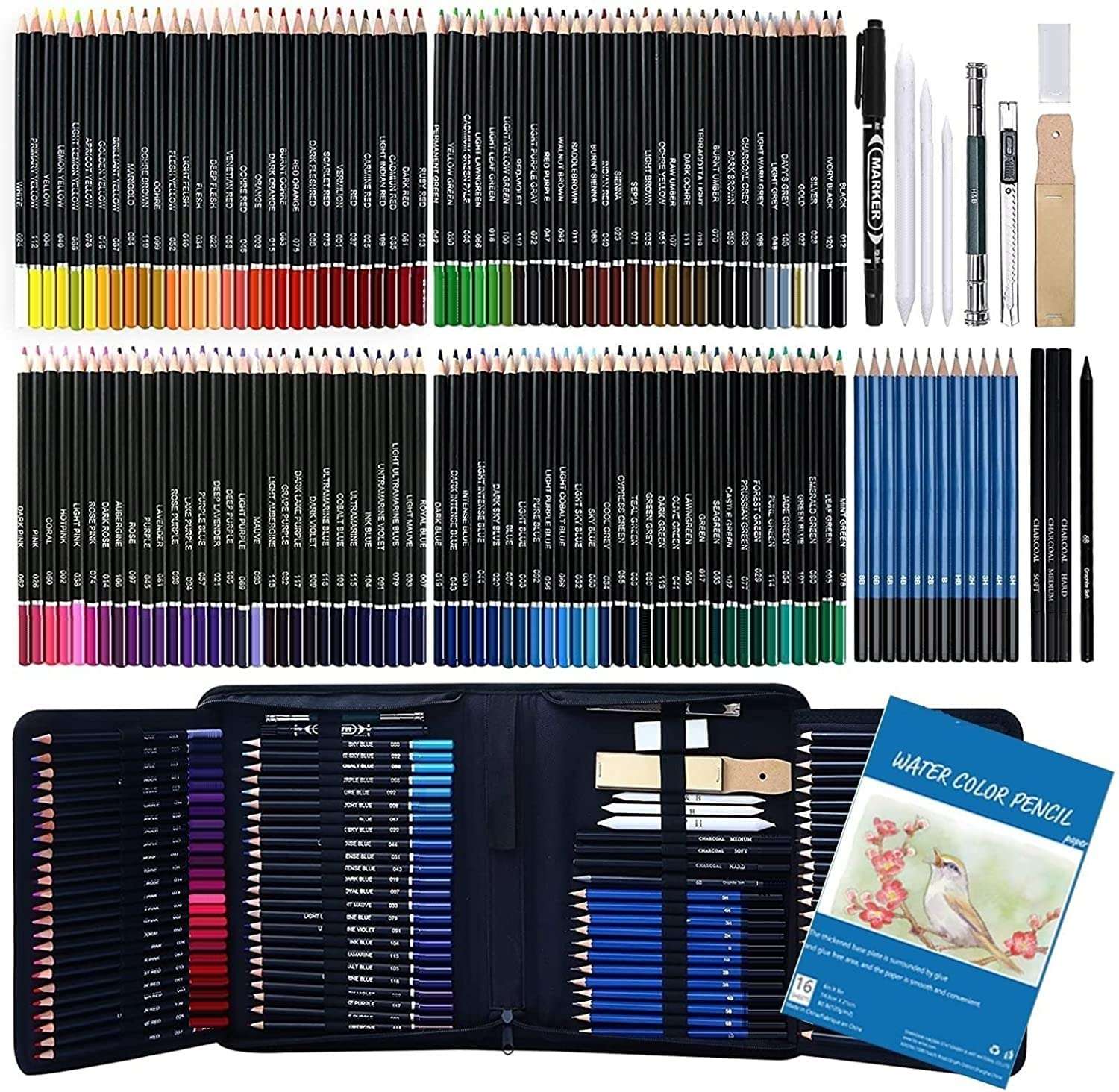Corslet 145 Piece Colored Pencils Set, Drawing Pencils and Sketching Kit, Complete Artist Kit, Includes Graphite Pencils, Metallic Color Pencils, Water-Soluble Color Pencils Sketch Kit for Drawing