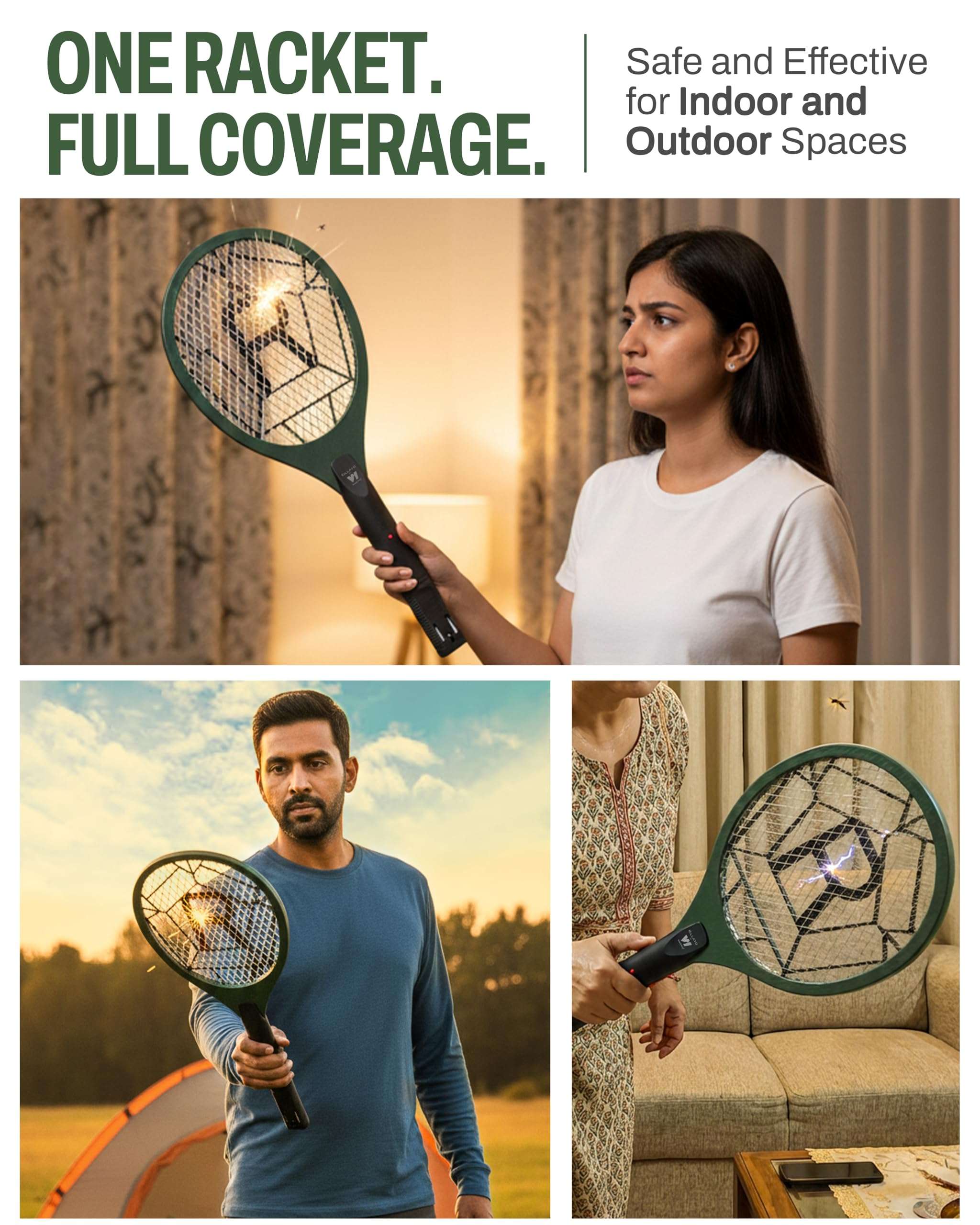 Weird Wolf Heavy Duty Mosquito Bat | Rechargeable Electric Fly Swatter with Inbuilt 2-Pin Plug | High Voltage Mosquito Killer Racket | ABS Body | 3 Months Warranty (Dark Green) 5