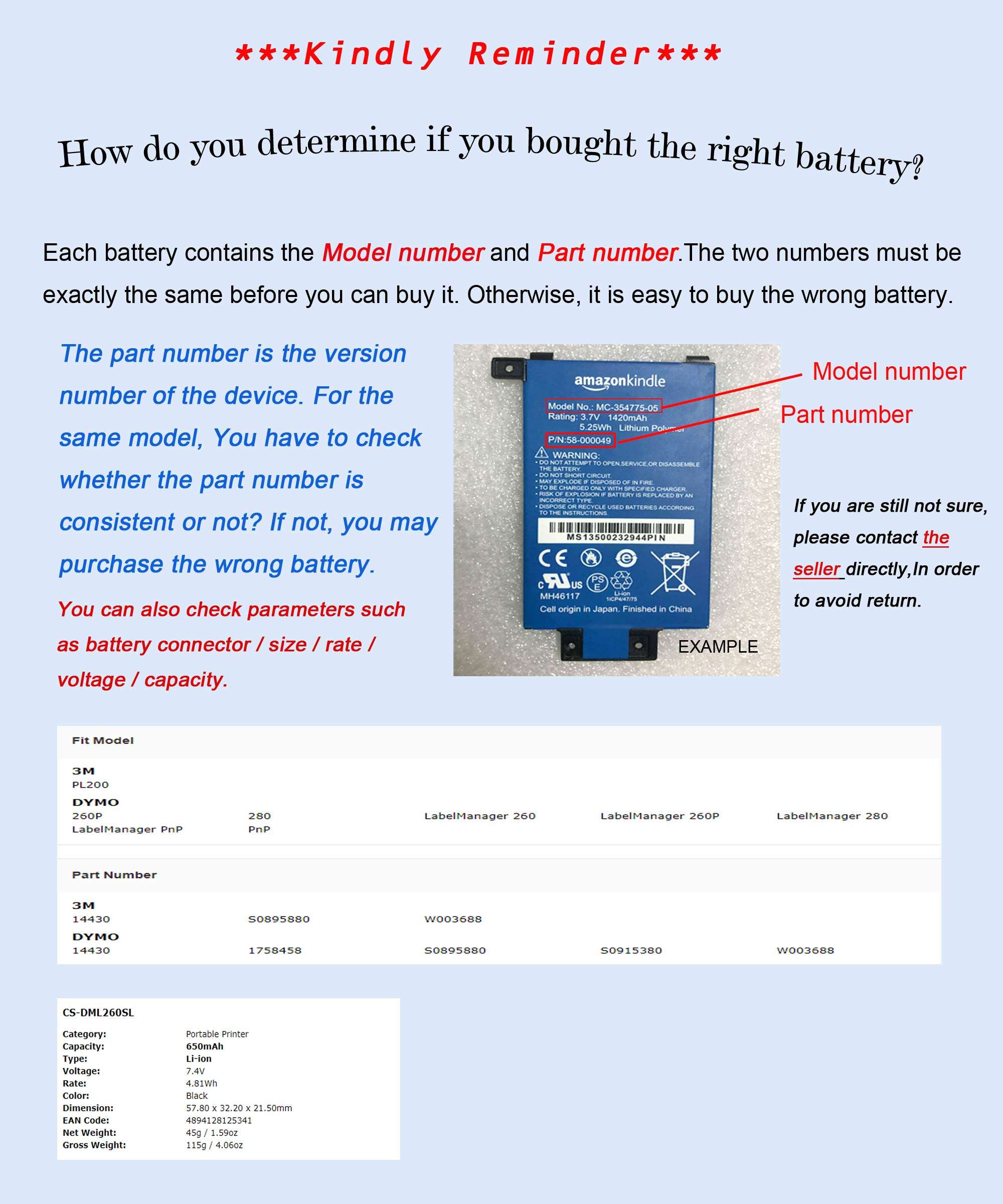 XSPLENDOR XPS Replacement Battery for 3M PL200 DYMO 260P 280 LabelManager 260 260P 280 LabelManager PnP PN 3M 14430 S0895880 W003688 DYMO 14430 1758458 S0895880 S0915380 W003688 650mAh 6