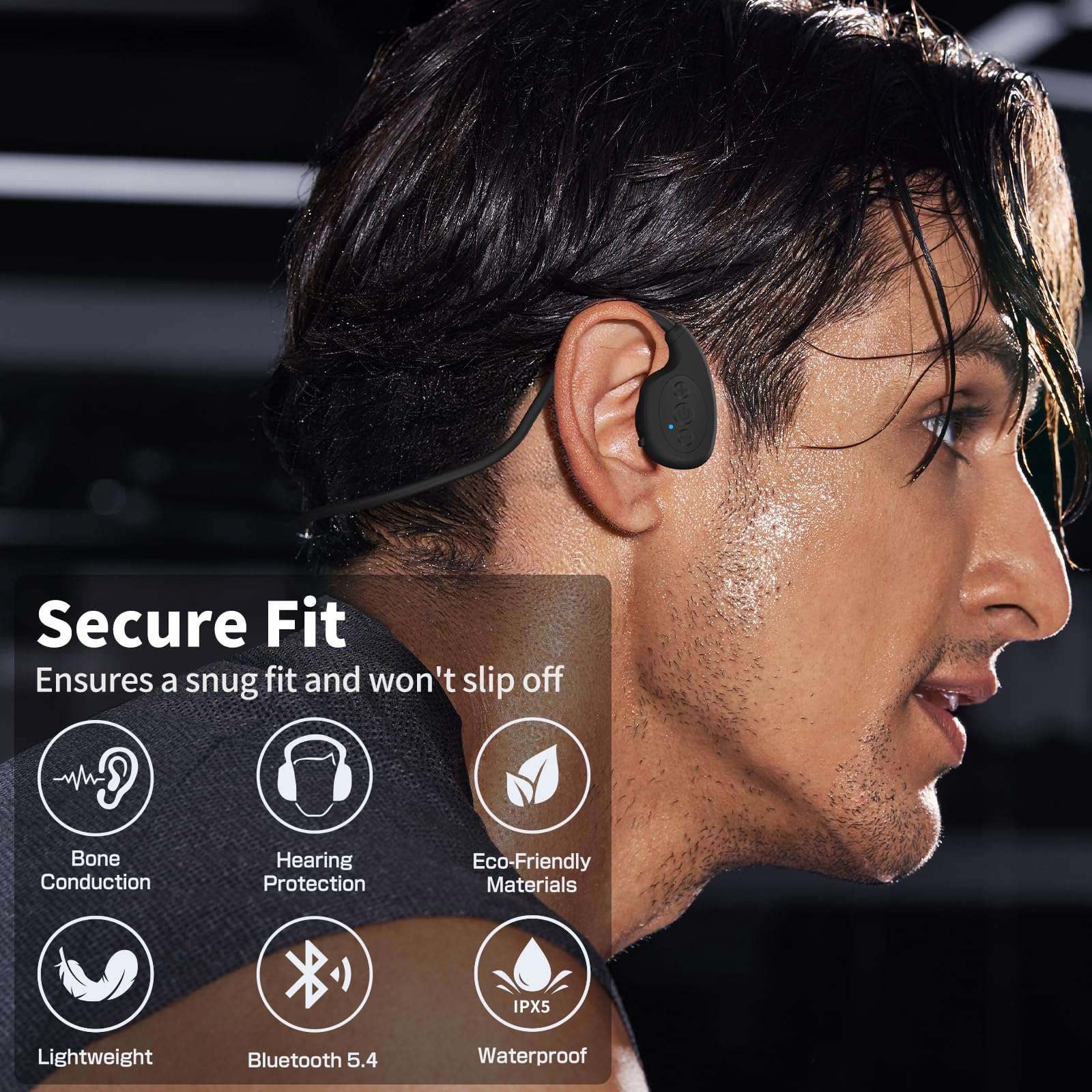 Bone Conduction Headphones, Bluetooth 5.4 Open Ear Wireless Headset, 12Hr Playtime, Waterproof Earphones for Sports, Running, Hiking, Cycling, with Earplugs 3