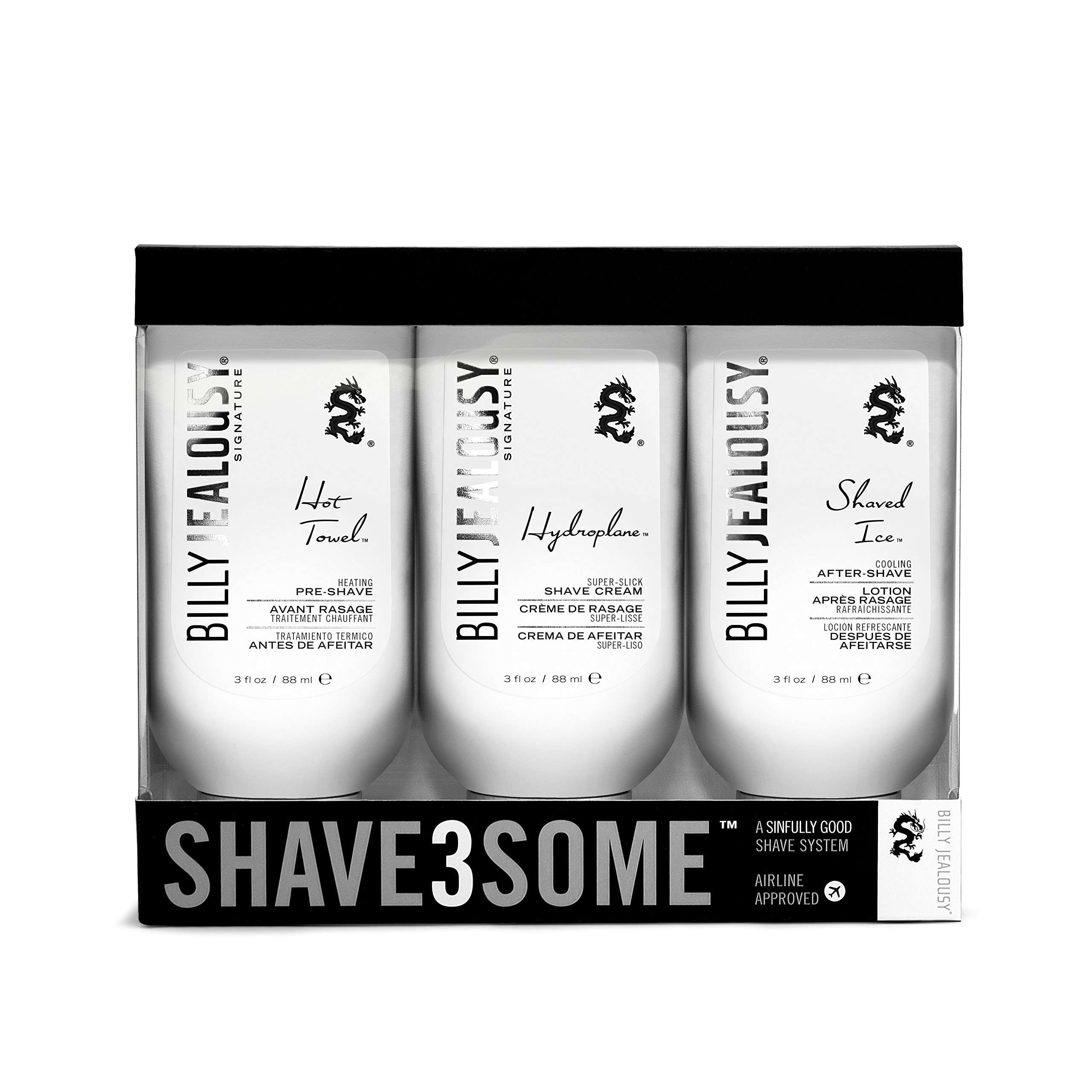 Billy Jealousy Shave3some Travel-Size Trio Shaving Kit for Men with Heating Pre-Shave, Super Slick Shave Cream and Cooling After-Shave, Citrus Scent, 3 Fl Oz Each 1