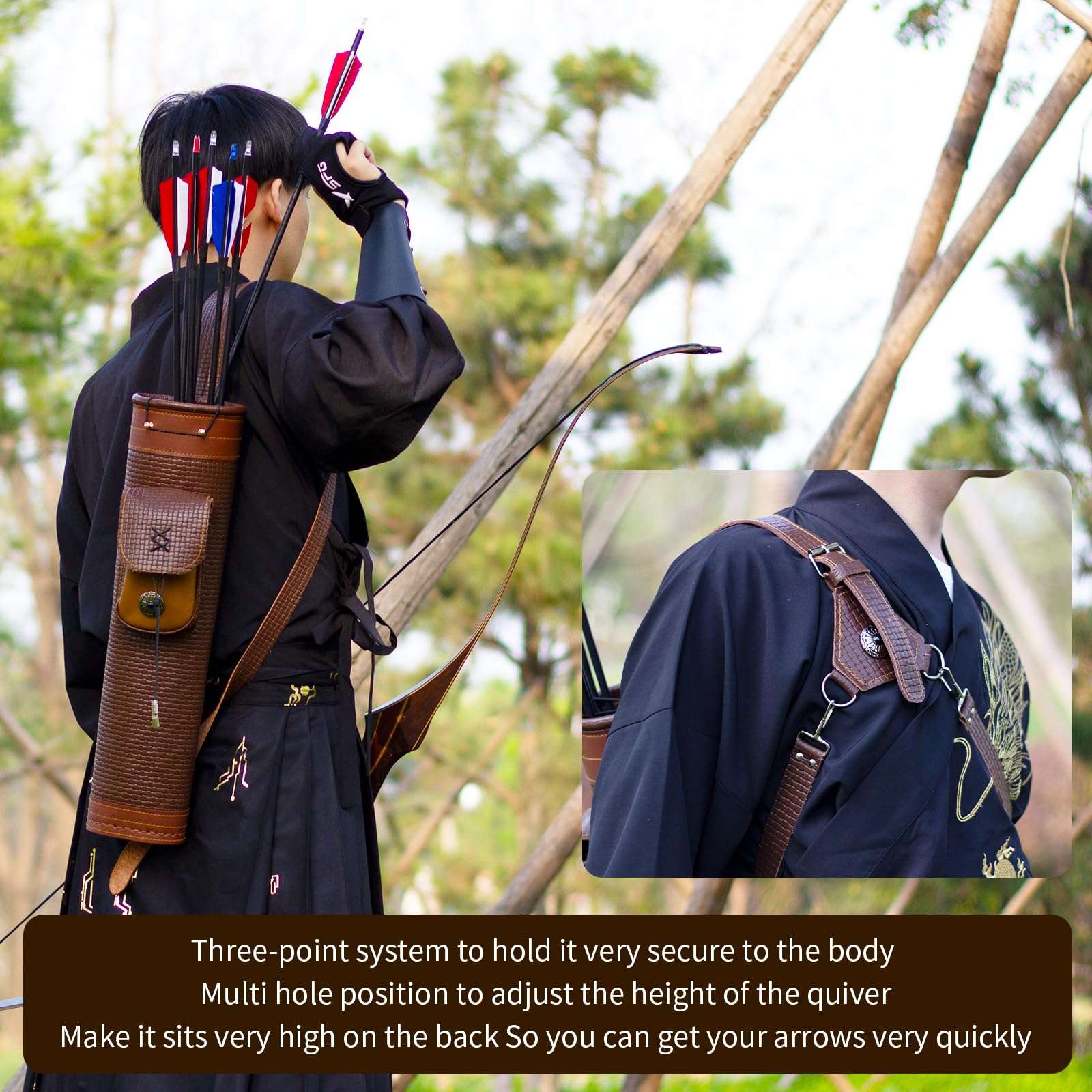 SOPOGER Arrow Quiver Arrow Holder - Handmade Traditional Leather Quiver with Adjustable Strap and Pocket, Archery Shoulder Back Quiver for Arrows Cosplay Bow and Arrow Accessories 6