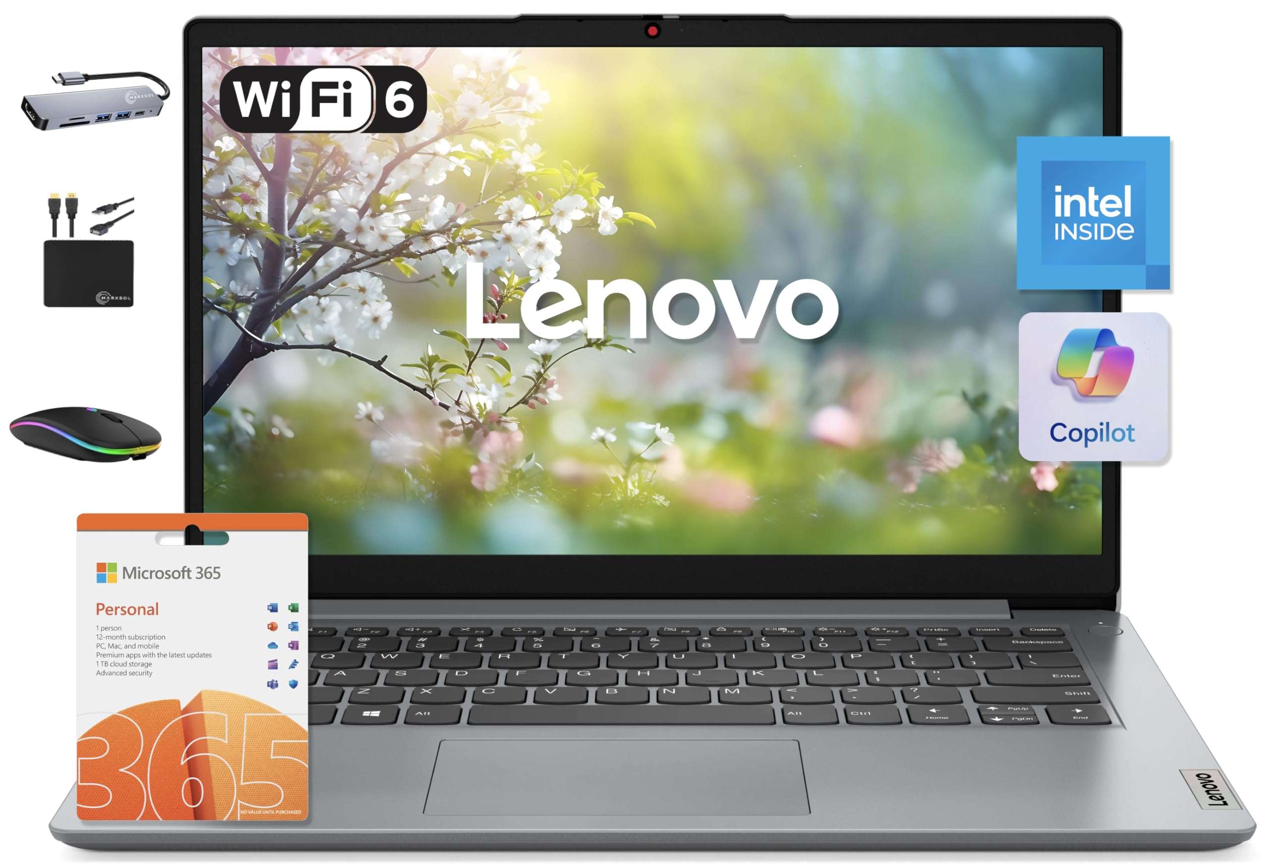 Lenovo IdeaPad 3 15.6" FHD Screen Laptop Computer, Quad-Core AMD Ryzen 5 3500U Up to 3.7GHz (Beats i7-8550U), 12GB DDR4 RAM, 256GB NVMe SSD, Webcam, WiFi, HDMI, Windows 10 + Marxsol Cables 1