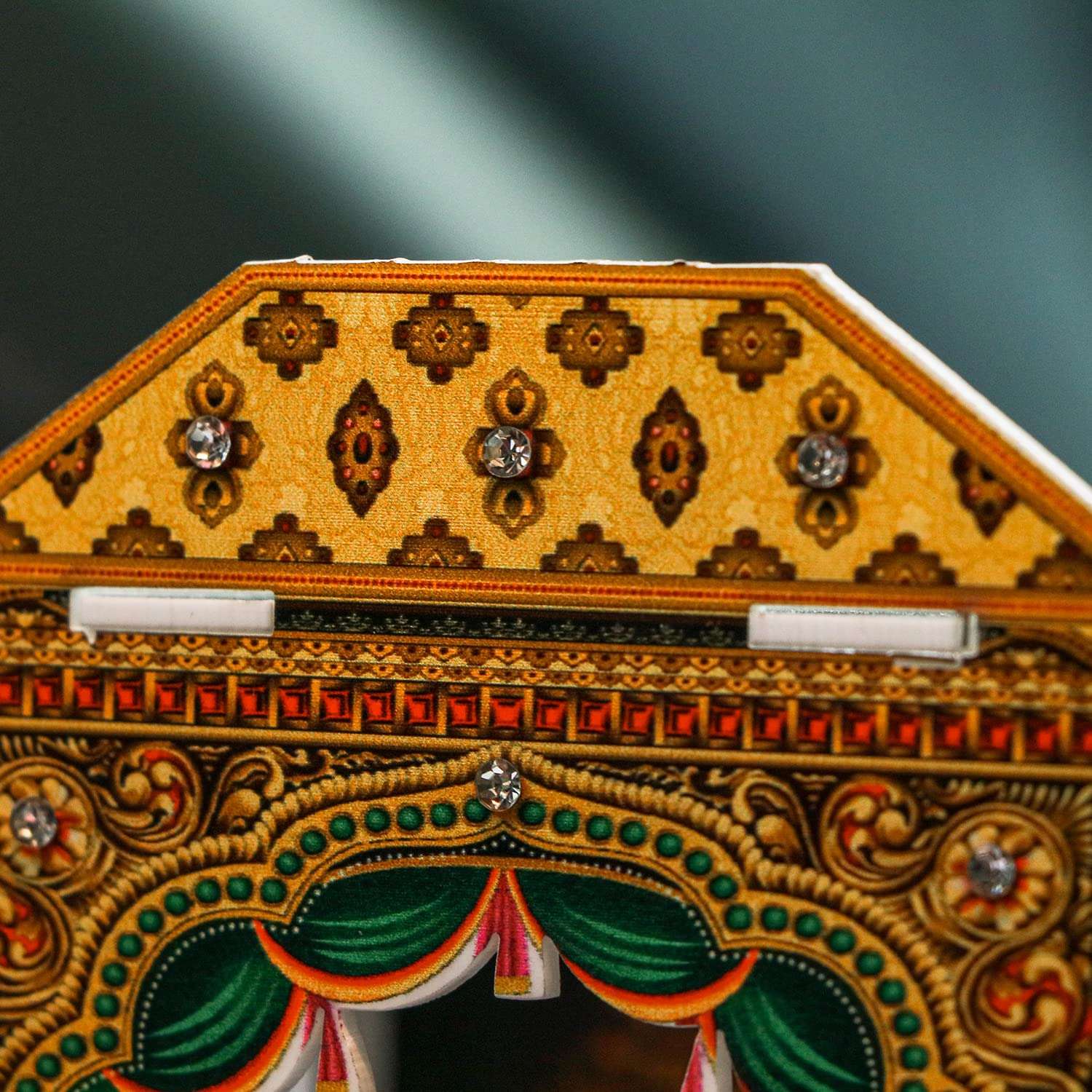 VPLLEX Car Temple for Dashboard | Temple with Essential Oils | Religious Gift | Wooden Temple | Mandir | Fragrances with Temple | Car Showpiece | Car Interior Decoration (Printed_Sandalwood) 5