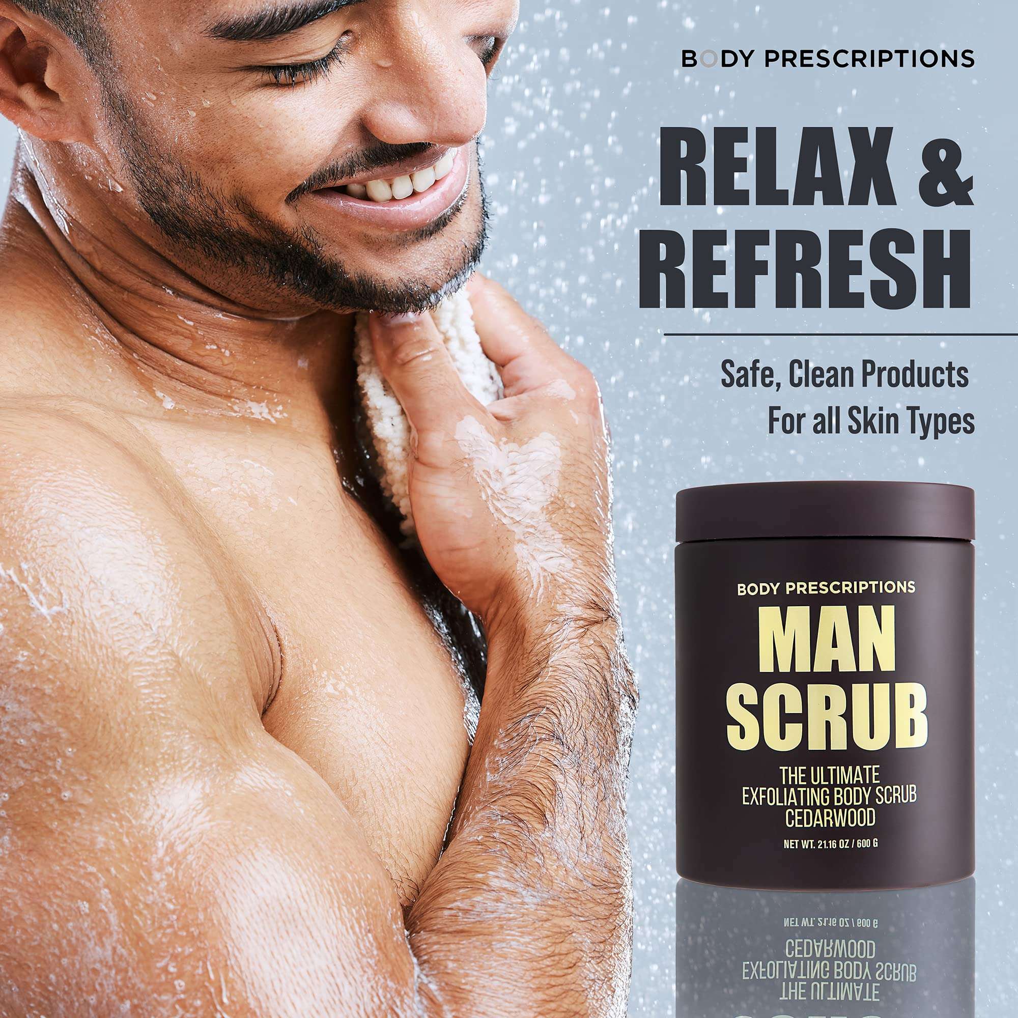 Body Prescriptions Men’s Exfoliating Body Scrub – Ultimate Skin Cleansing Wash in Jar with Twist-Top Lid, For All Skin Types, 21 Ounce (Pack of 4), Cedarwood 3