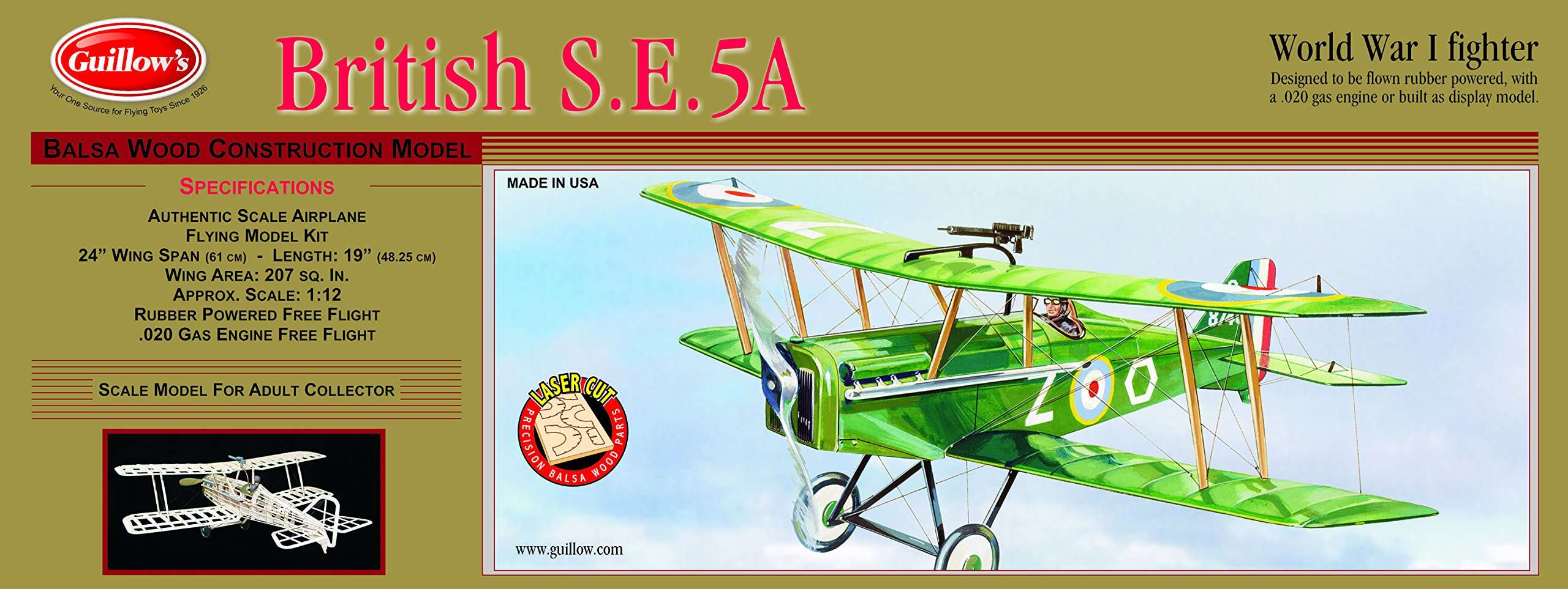Guillow's British SE 5-A Laser Cut Model Kit, Small 1