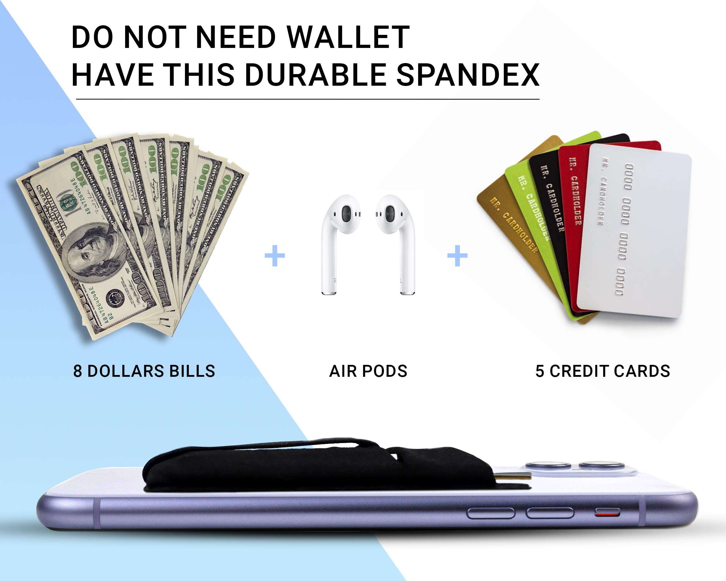 polifall Cell Phone Card Holder Stick On Wallet Sleeve Back - Double Pocket + Finger Grip Strap Loop + Metal Plate for Magnet Mount + RFID Block for iPhone, Galaxy, Android, Mobile - Black Marble 2