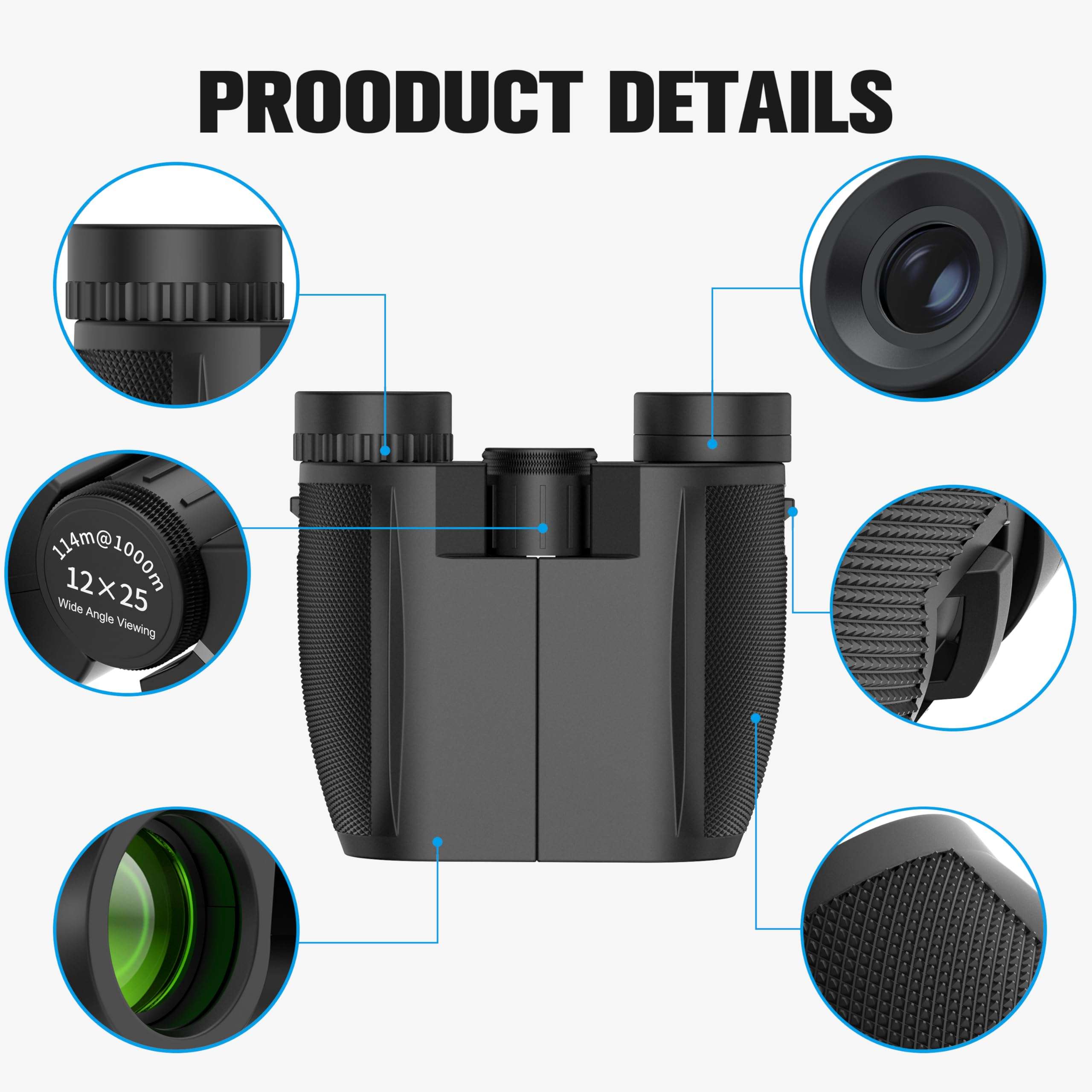 Binoculars 12x25 for Adults and Kids Night Vision Binoculars Compact Binocular Waterproof Binocular Wide Field of View for Bird Watching,Hiking,Hunting,Concert with Binocular Cases 6