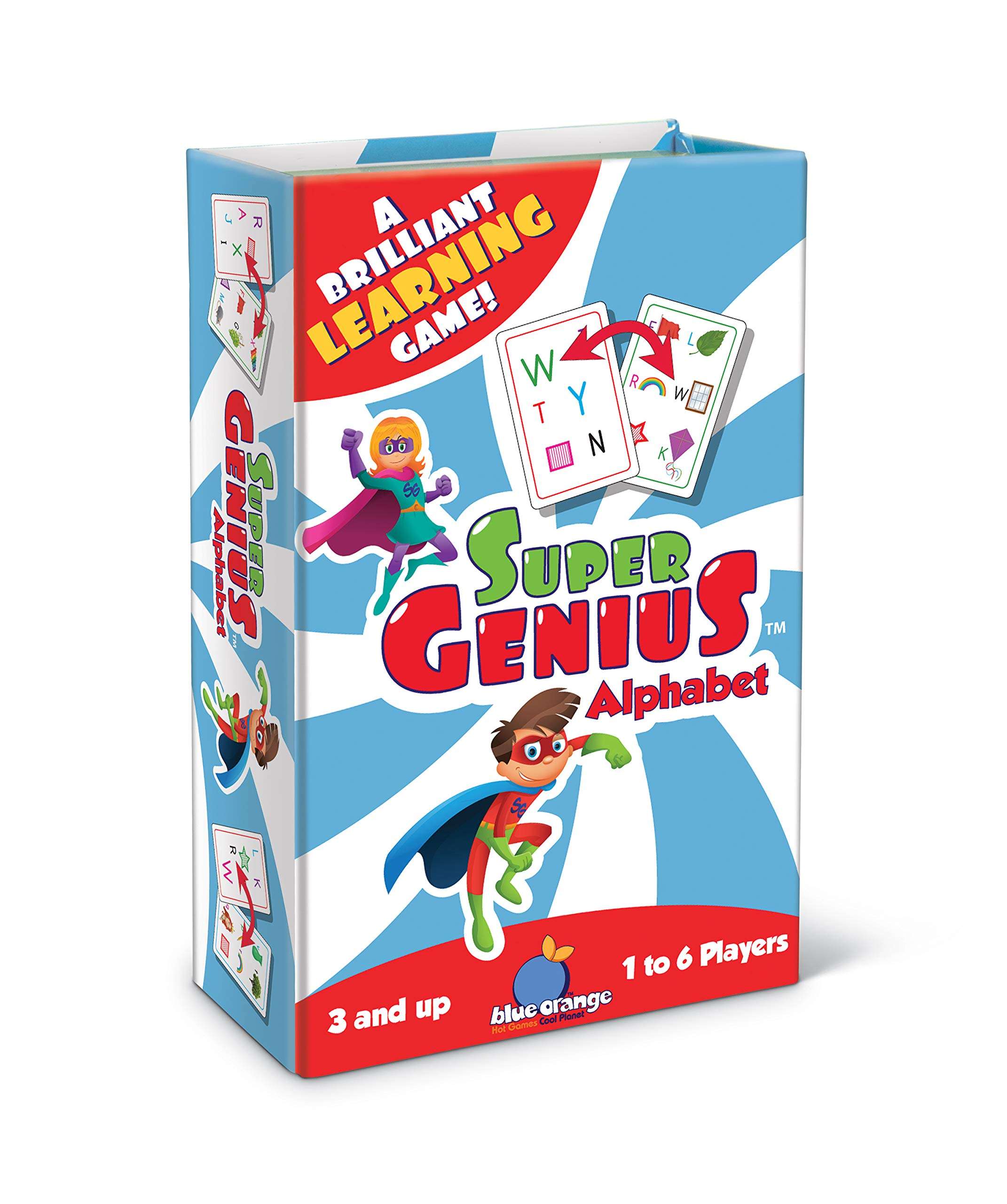 Blue Orange Super Genius Alphabet - Tabletop Card Game, Fun Flash Card Concentration Matching Game for Kids, Ages 3+, 1-6 Players, Teacher Approved, Learn Your ABCs Games