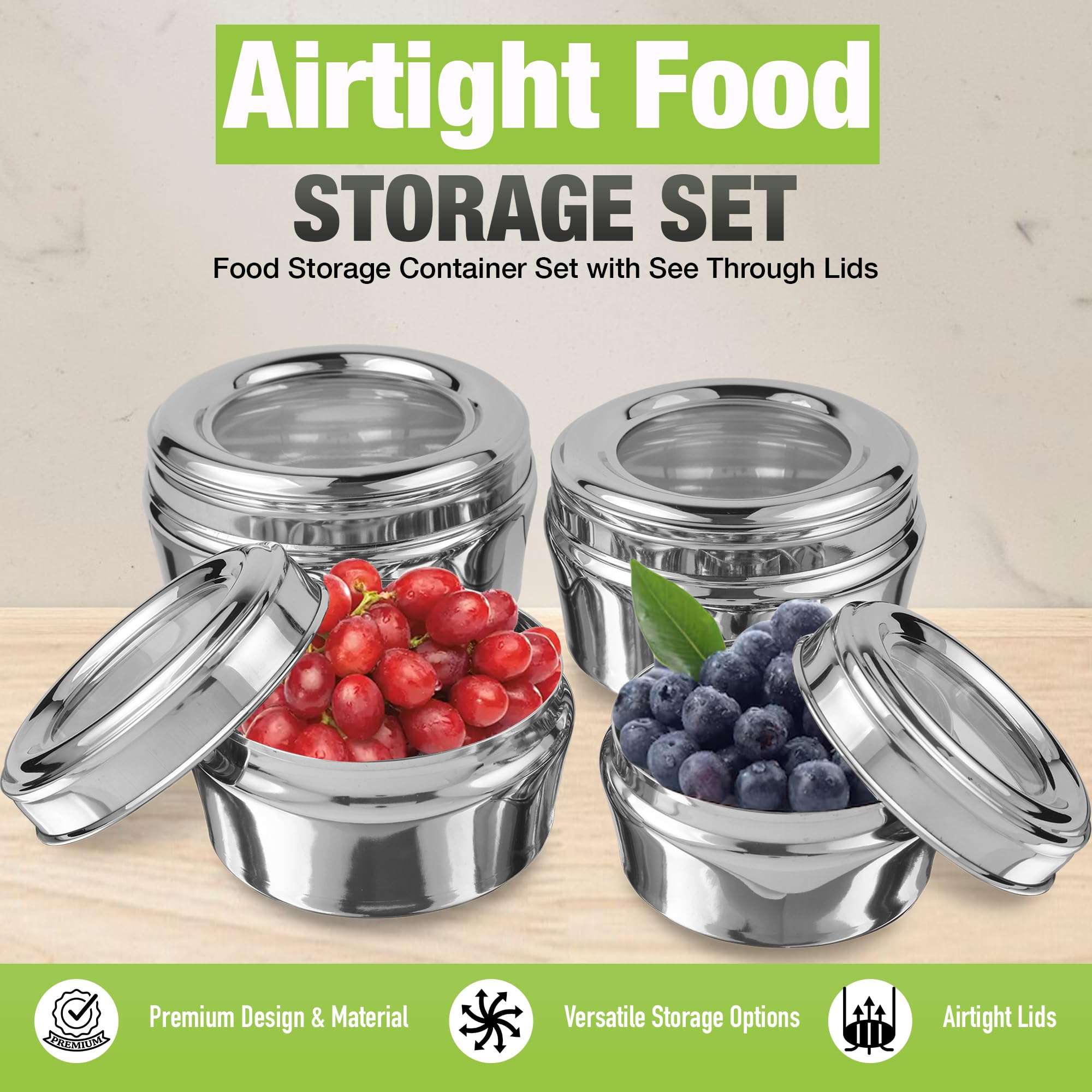 KSJONE Stainless Steel Airtight Food Storage Containers with See Through Lid Dry fruits Storage Box, Perfect For Camping Trips, Lunches, Leftovers, Salads (30 Oz, 24 Oz, 17 Oz, 12 Oz) 5