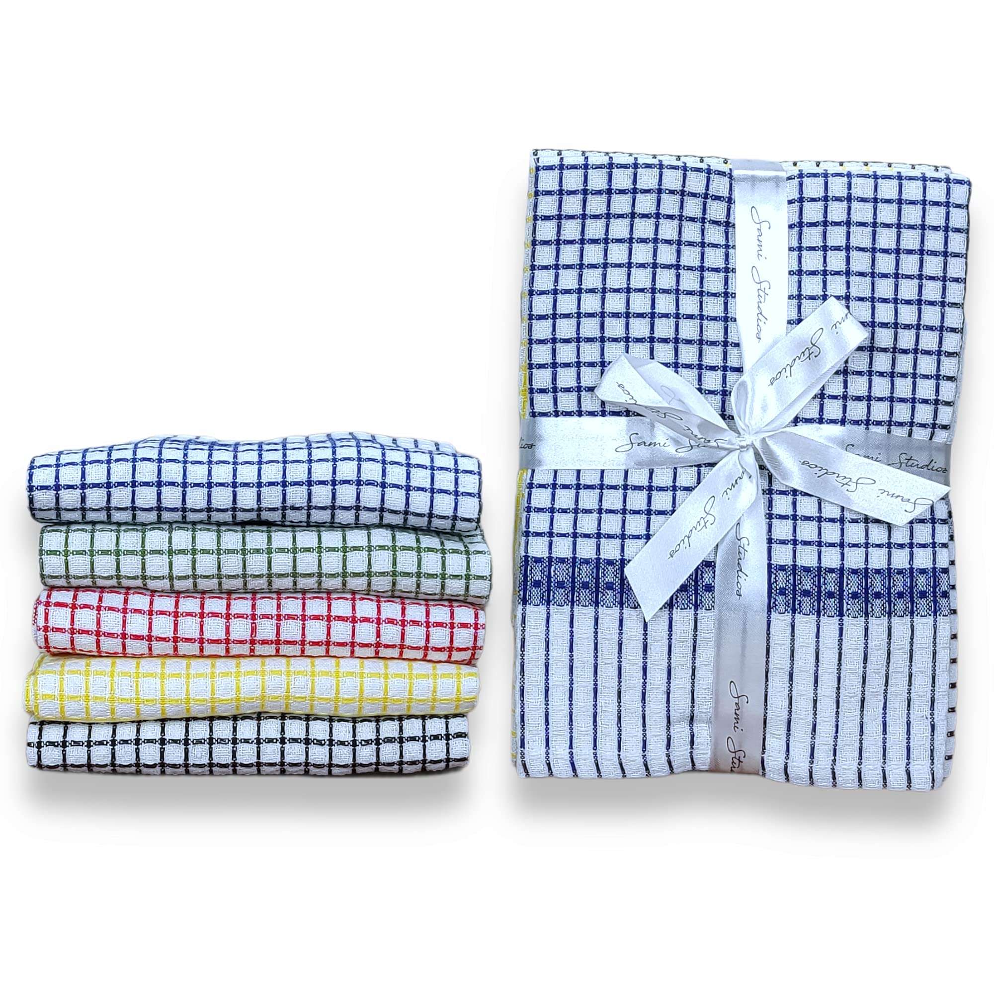 SAMI STUDIOS Kitchen Dish Towels Made with Eco-Friendly Cotton | Highly Absorbent for Cleaning & Quick Drying of Plates & Glasses | X-Large, 40 x 60 CM | Elegant Waffle Checks (Set of 10 Pieces) 5