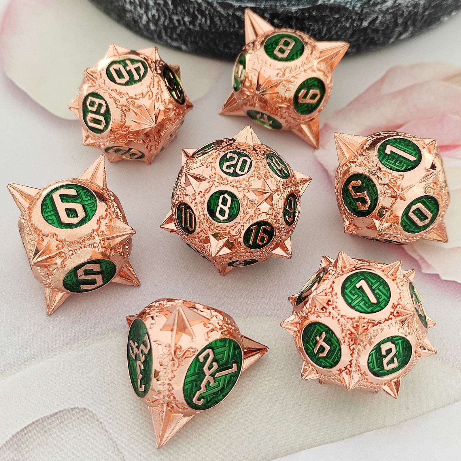 DND Dice Set Dungeons and Dragons Gift D&D Metal Polyhedral Large TRPG Dice Set for MTG D and D Role Playing Pathfinder Table Games Accessories D20 D12 D8 D10 D% D8 D6-Red Copper Green 3