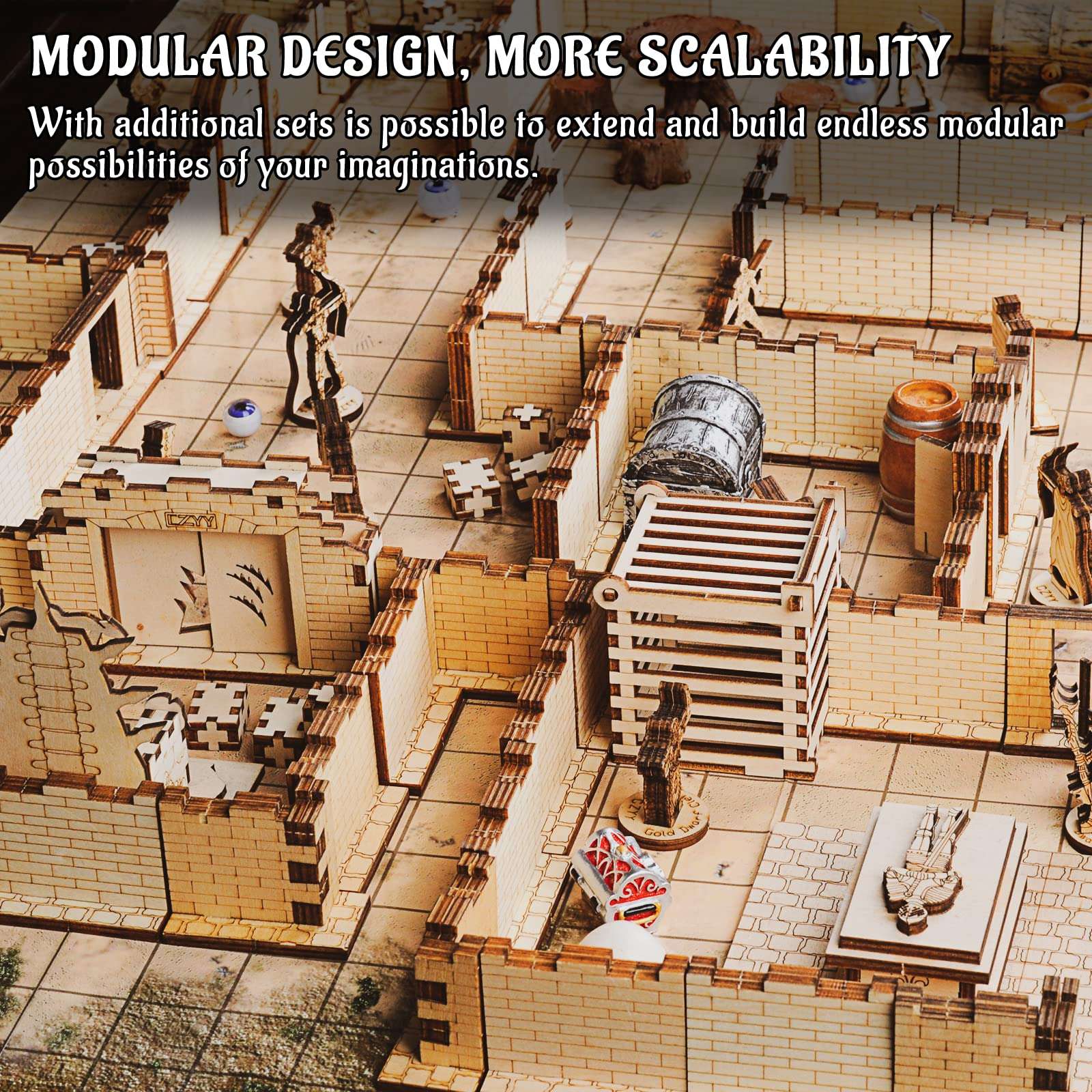 Dungeon Brick Walls (Set of 16) Wood Laser Cut 2" x 1" 3D Modular Terrain Tiles 28mm Scale Perfect for D&D, Dungeons & Dragons, Wargames and Other Tabletop RPG 6