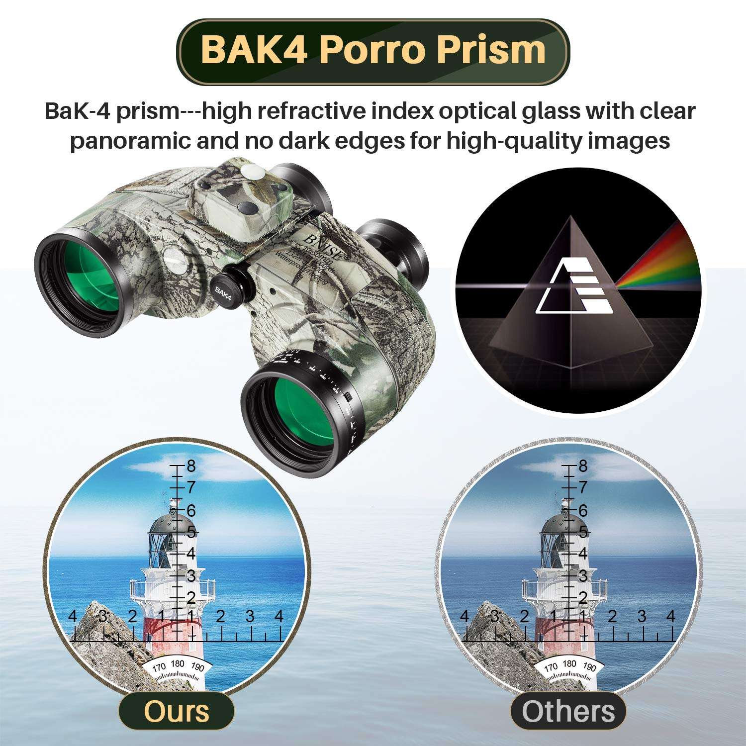 BNISE Binoculars 10x50 Large Object Lens BAK4 Large View, for Long Distance Compact Binoculars for Adults with Rangefinder Compass, for Birdwatching, Hunting, with Harness Strap and Neck Strap 3