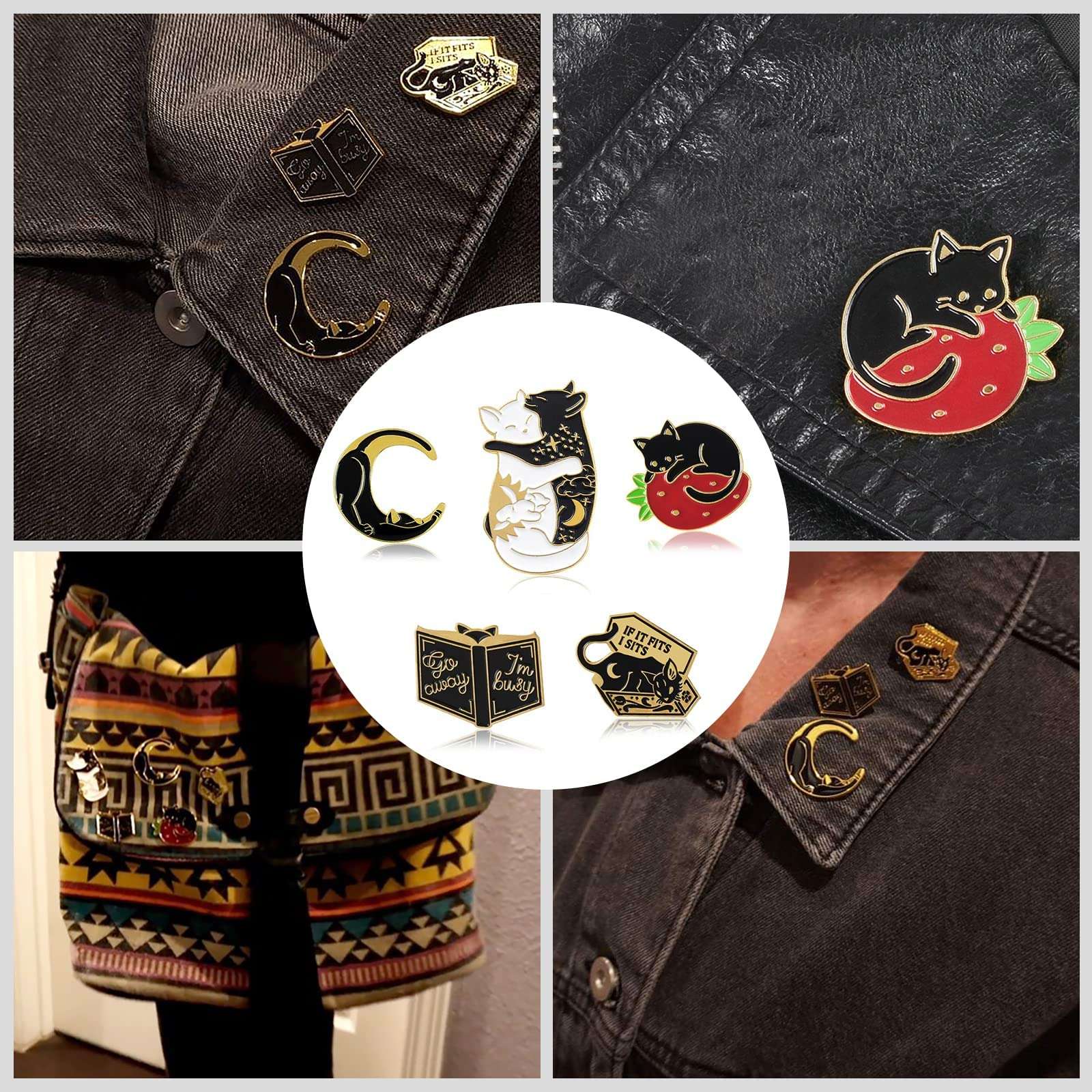 MJartoria Cute Enamel Pins-Cats Hug Book Shape Novelty Cartoon Cute Enamel Brooch Pins for Backpacks Set Badges Clothing Bags Jackets 2