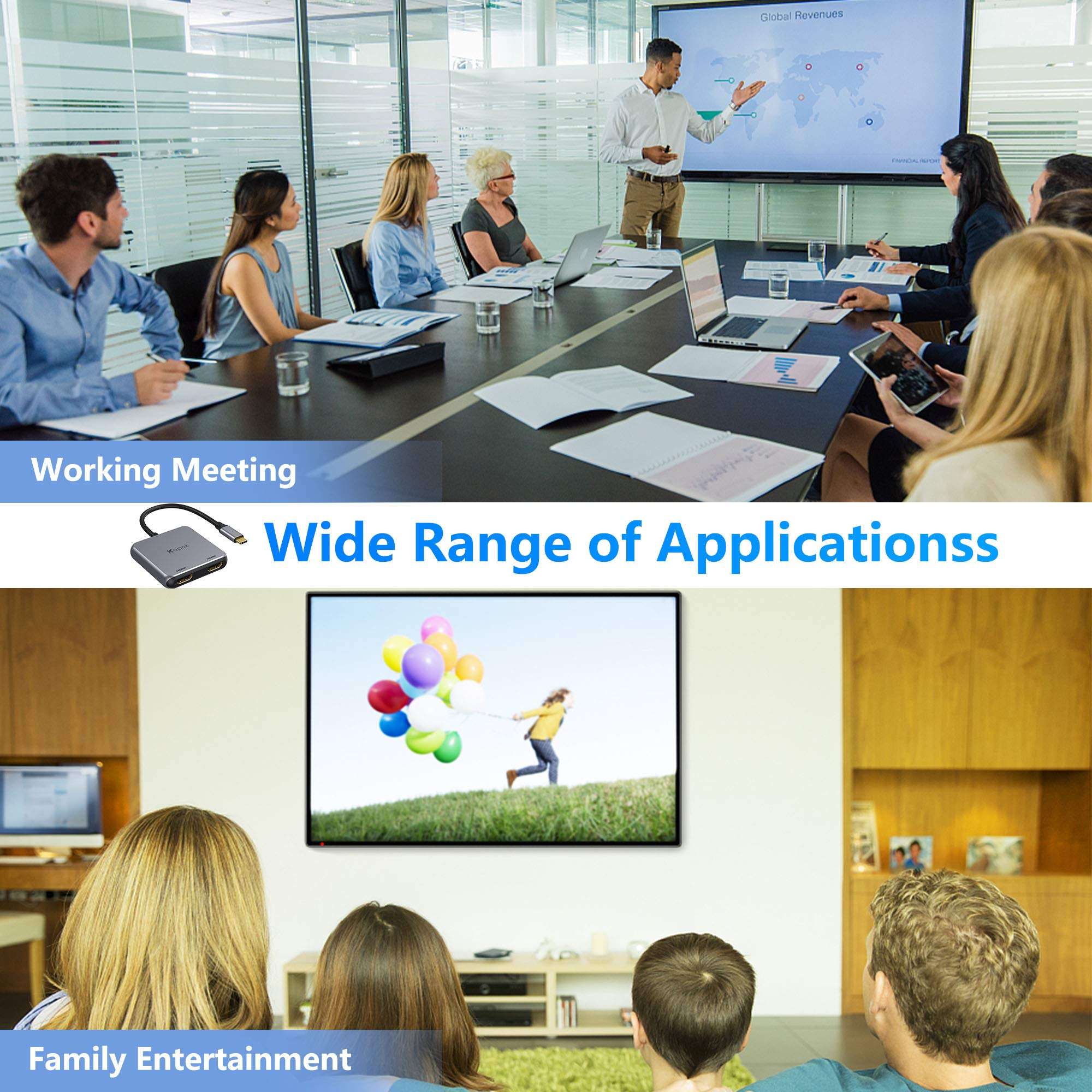 USB C to Dual HDMI Adapter, Type C/Thunderbolt 3 to HDMI Display 4K, Dual Monitor HDMI Adapter, USB C Hub to 2 HDMI Adapter for MacBook Pro Air, Surface Pro 7, LenovoYoga, Dell XPS 13/15, etc. 6