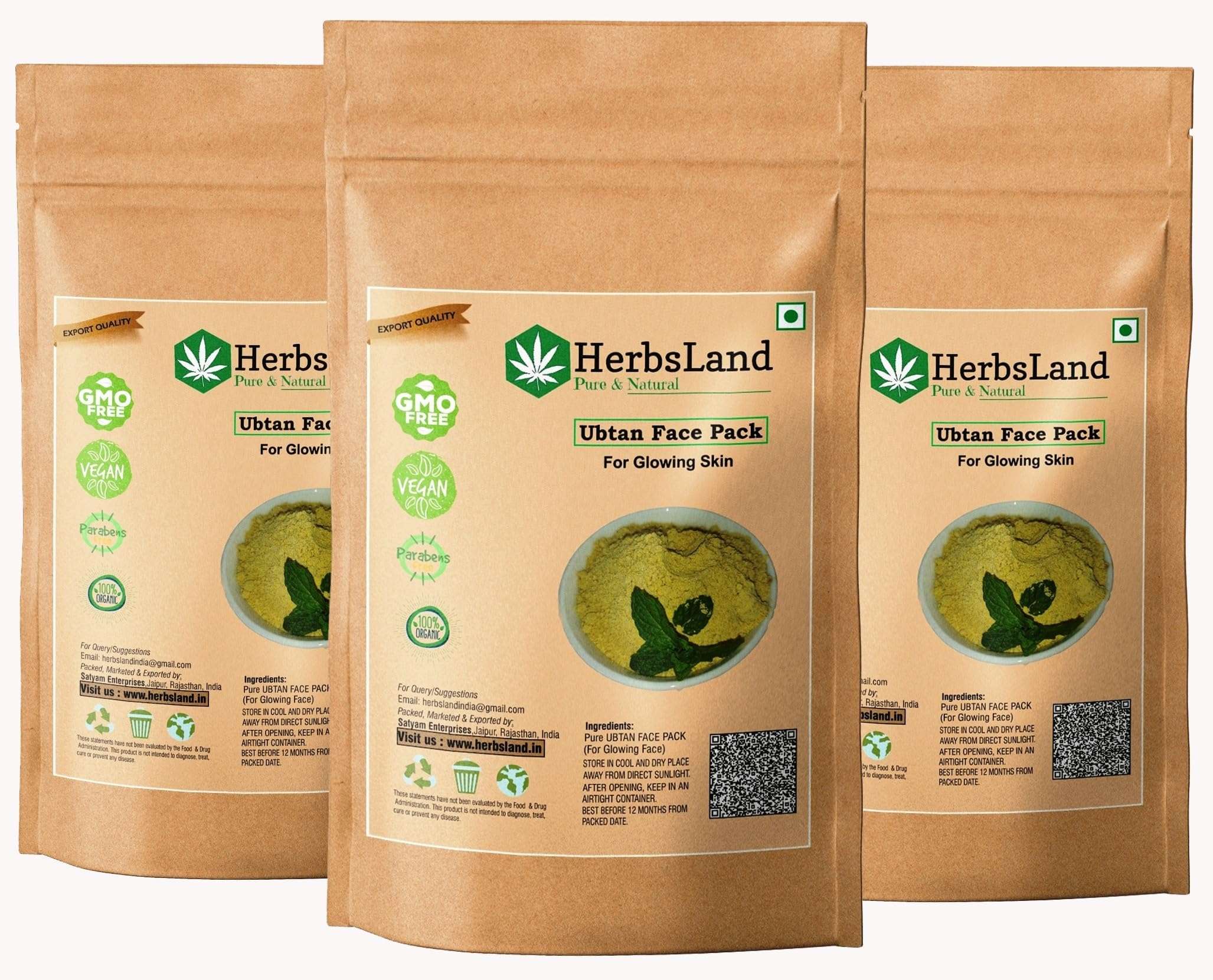 HerbsLand 100% Pure and Natural Ubtan Face Pack Mask with Orange Peel,Kappor,Wheat grass,Jasmine Essential Oil & Kasturi Haldi For Skin | Face Mask | Glowing Skin (300 g) 2