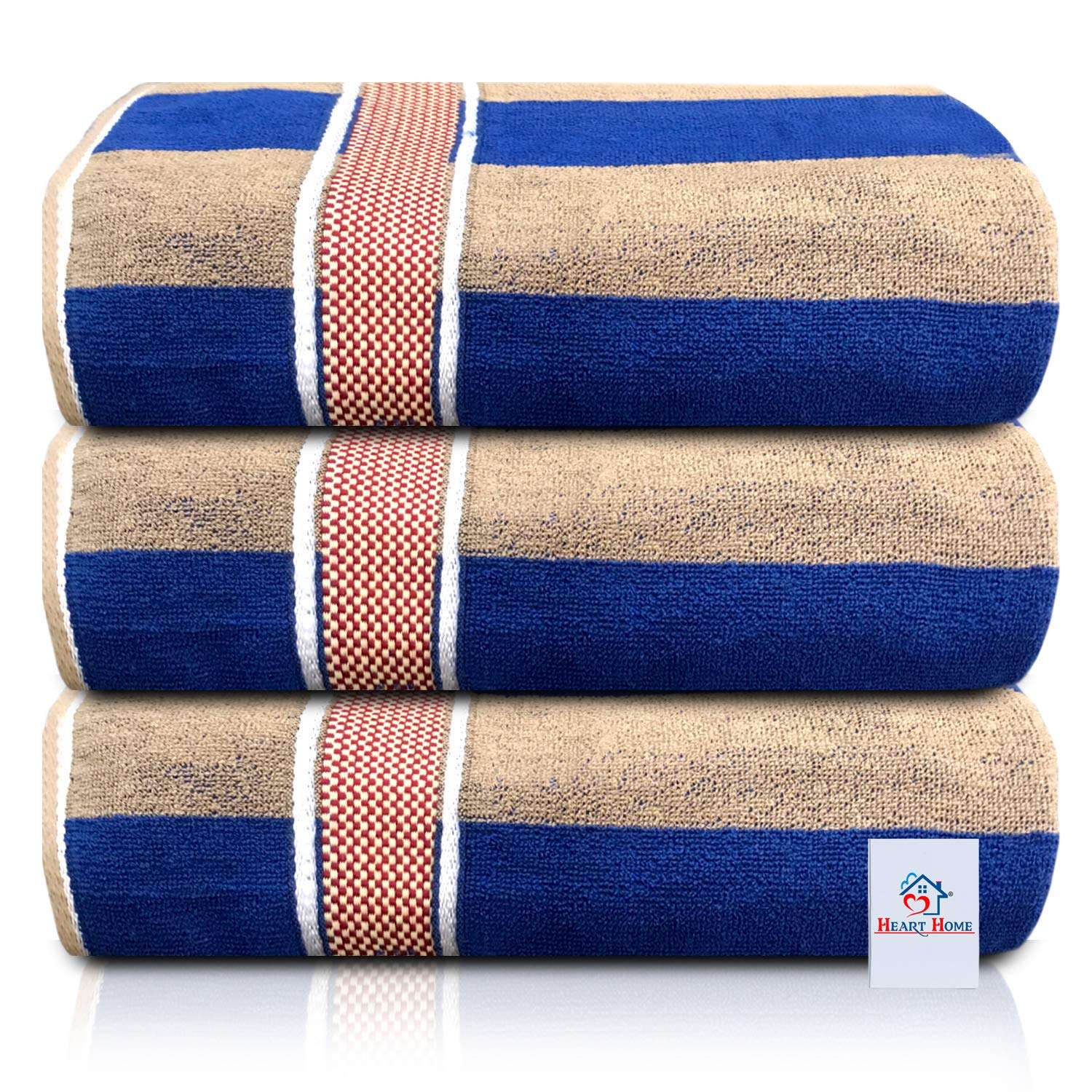 Heart Home Cotton 3 Pieces Bath Towel Super Soft, Fluffy, and Absorbent, Perfect for Daily Use 100% Cotton Towels, 500 GSM (Blue)-HEART11592 1